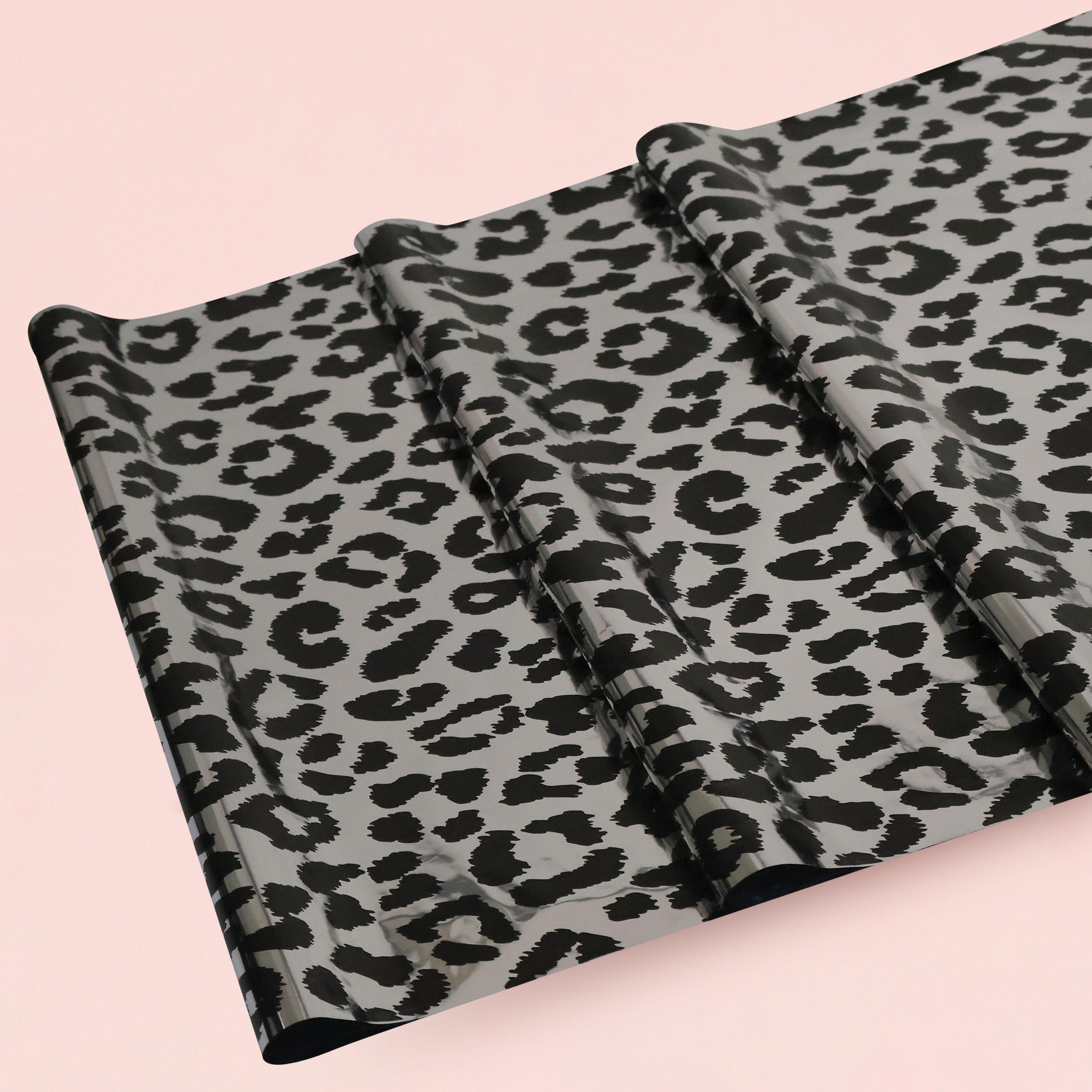  Lüks Metalize Leopar Desenli Siyah Renk Hediye Paketleme Kağıdı-55x55cm-0,28mic(Ince)-20sayfa