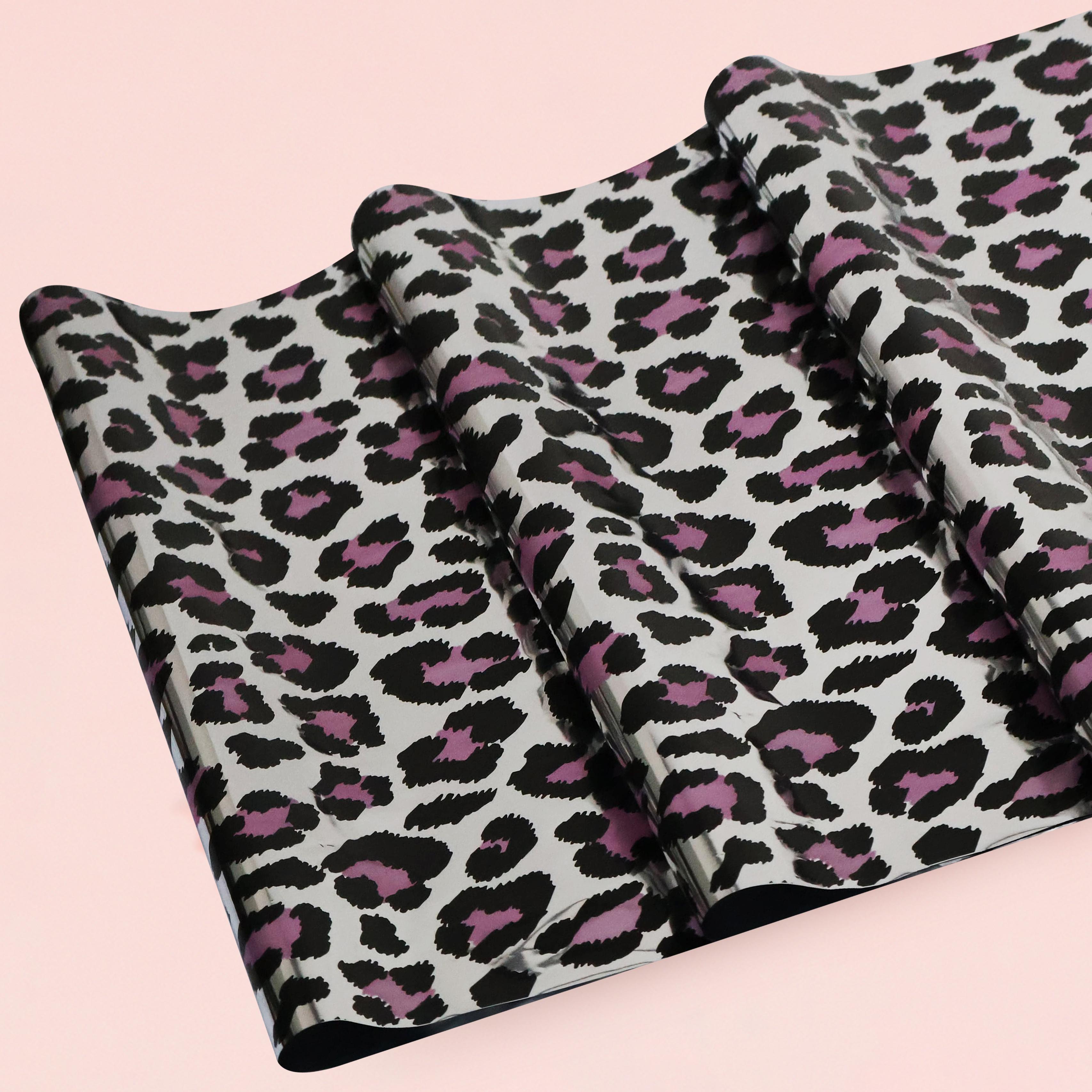 Lüks Metalize Leopar Desenli Siyah&Pembe Renk Hediye Paketleme Kağıdı-55x55cm-20Sayfa
