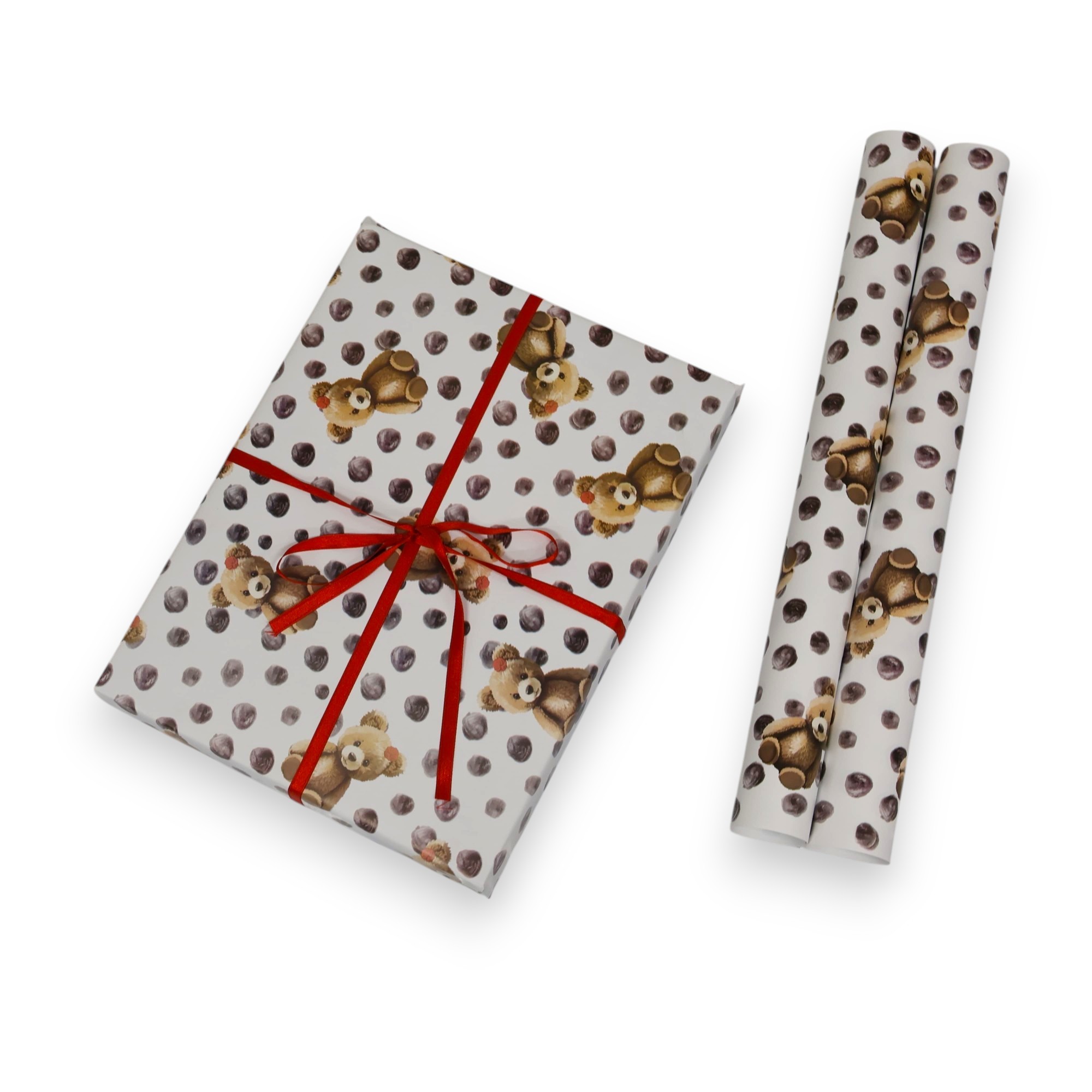 Puantiye Ayıcık Tasarımlı Hediye Paketleme Mazemesi-50x70cm-50Sayfa 
