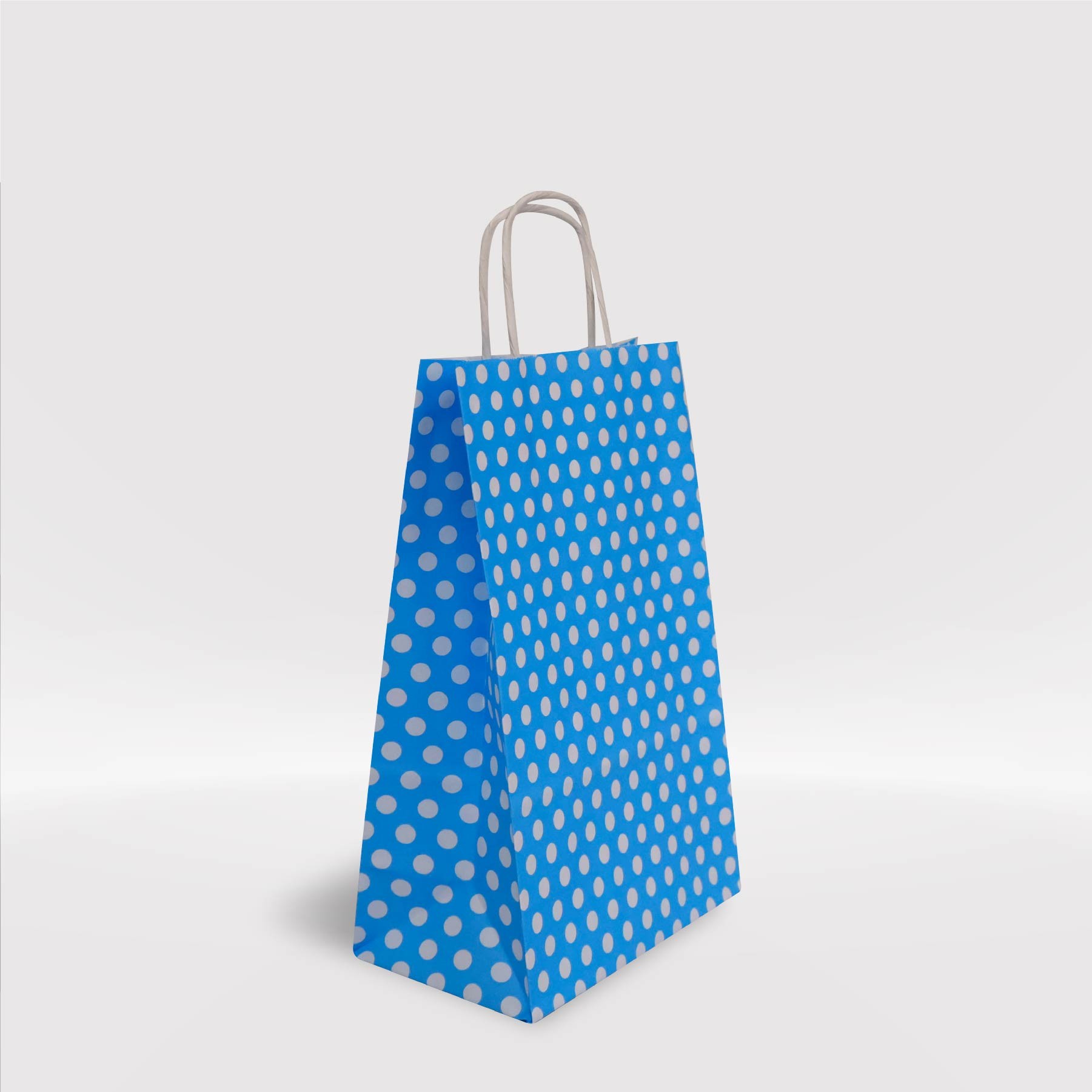 Mavi Puantiyeli Kraft Kağıt Çanta 18x8x25-(25Adet)