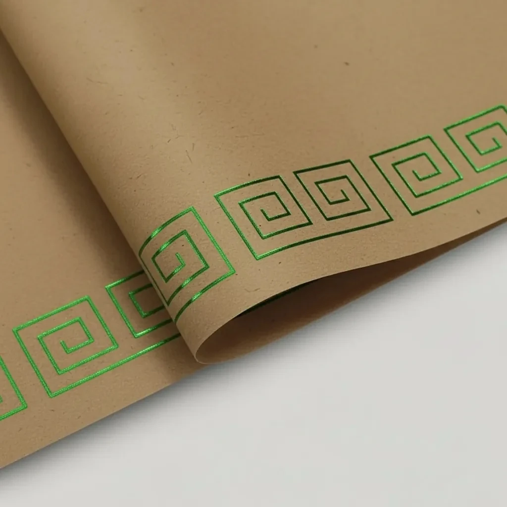 Kraft Kağıt Natural Kraft Renk - Varak Yaldız Baskılı Roma Motif Desenli Çiçek Buket Kağıdı-57x57 cm-15 Sayfa