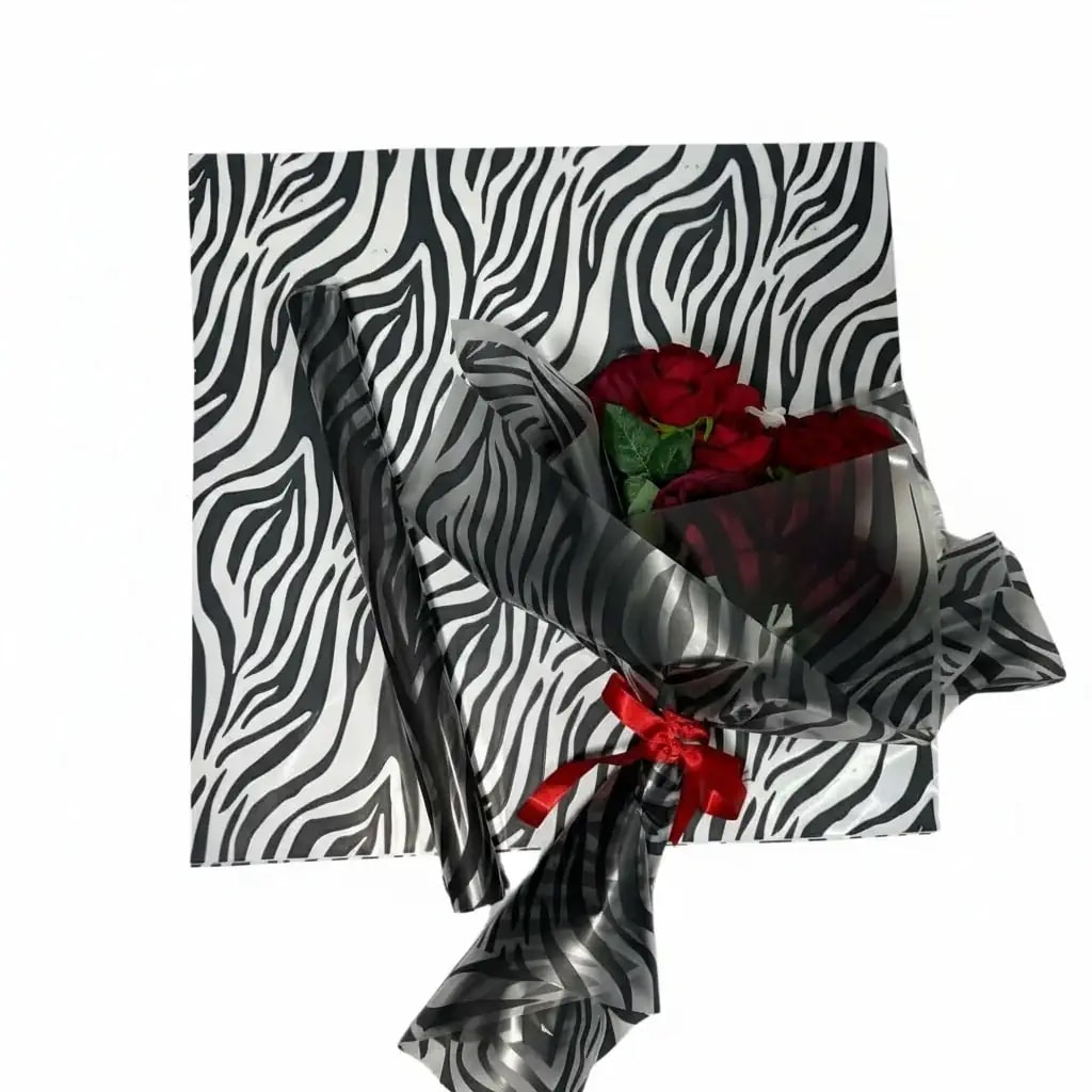 Zebra desenli-Çiçek Buket Kağıdı mat opp-20Sayfa-55x55cm