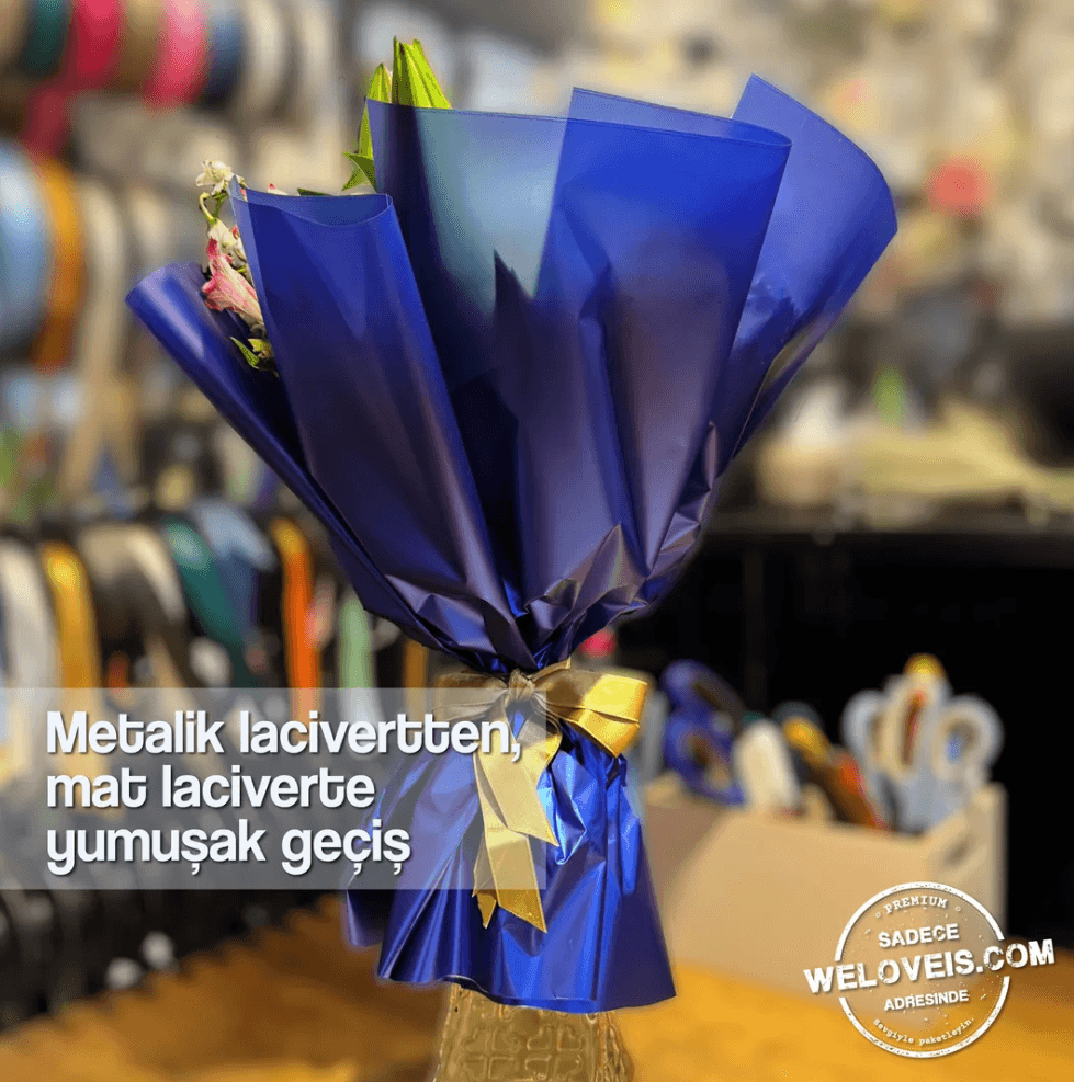 Metalik Degrade Mat Çiçek Buket Kağıdı-Metalize-60x60cm-15 Sayfa - MAVİ