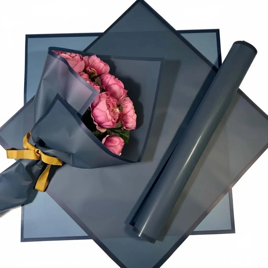 Lacivert Kenar Çerçeveli Lacivert Zemin Çiçek Buket Kağıdı-20Sayfa-55x55cm