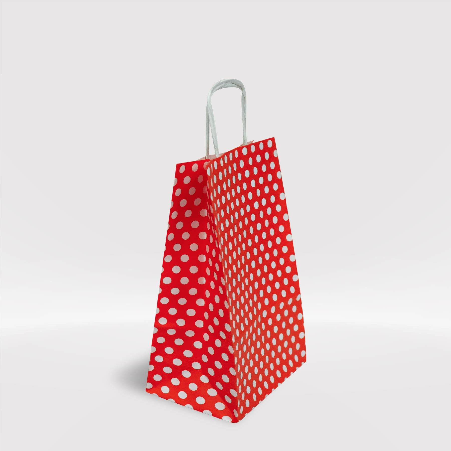 Kırmızı  Puantiyeli Kraft Kağıt Çanta 18x8x25-(25Adet)