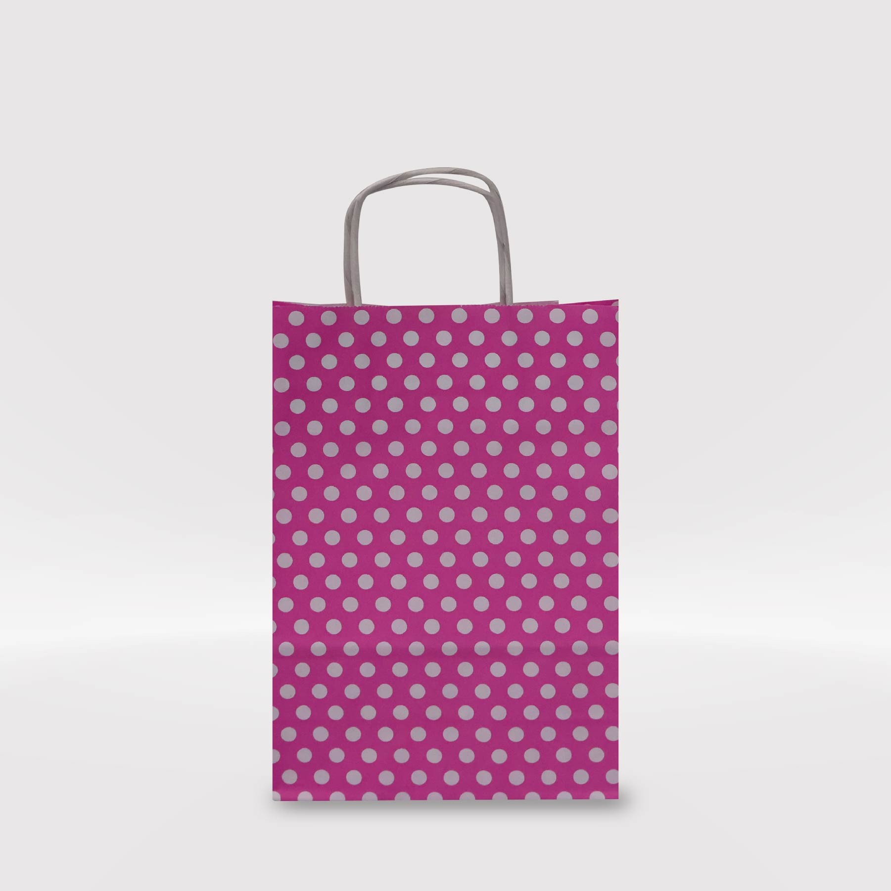 Pembe Puantiyeli Kraft Kağıt Çanta 18x8x25-(25Adet)
