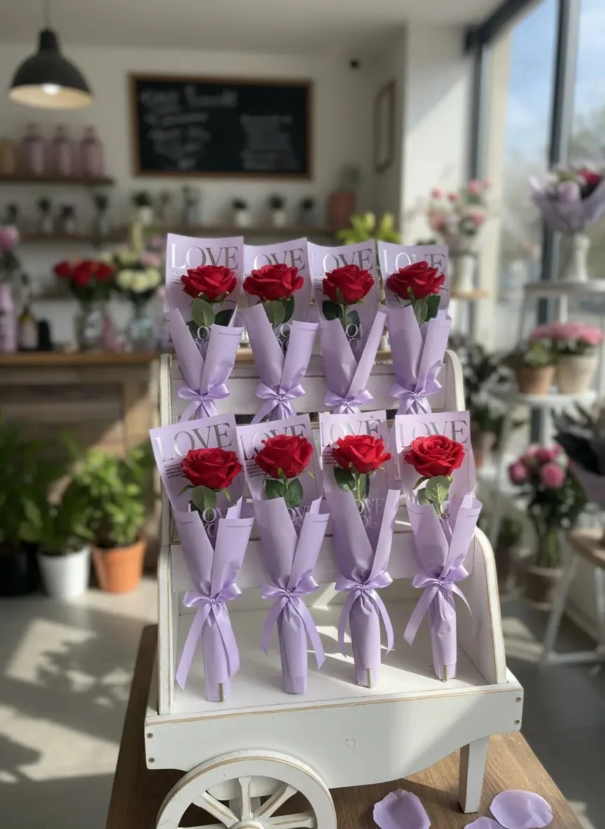 Tekli Çiçek Buket Ambalajı - Lila Arka Plan - 100 Adet