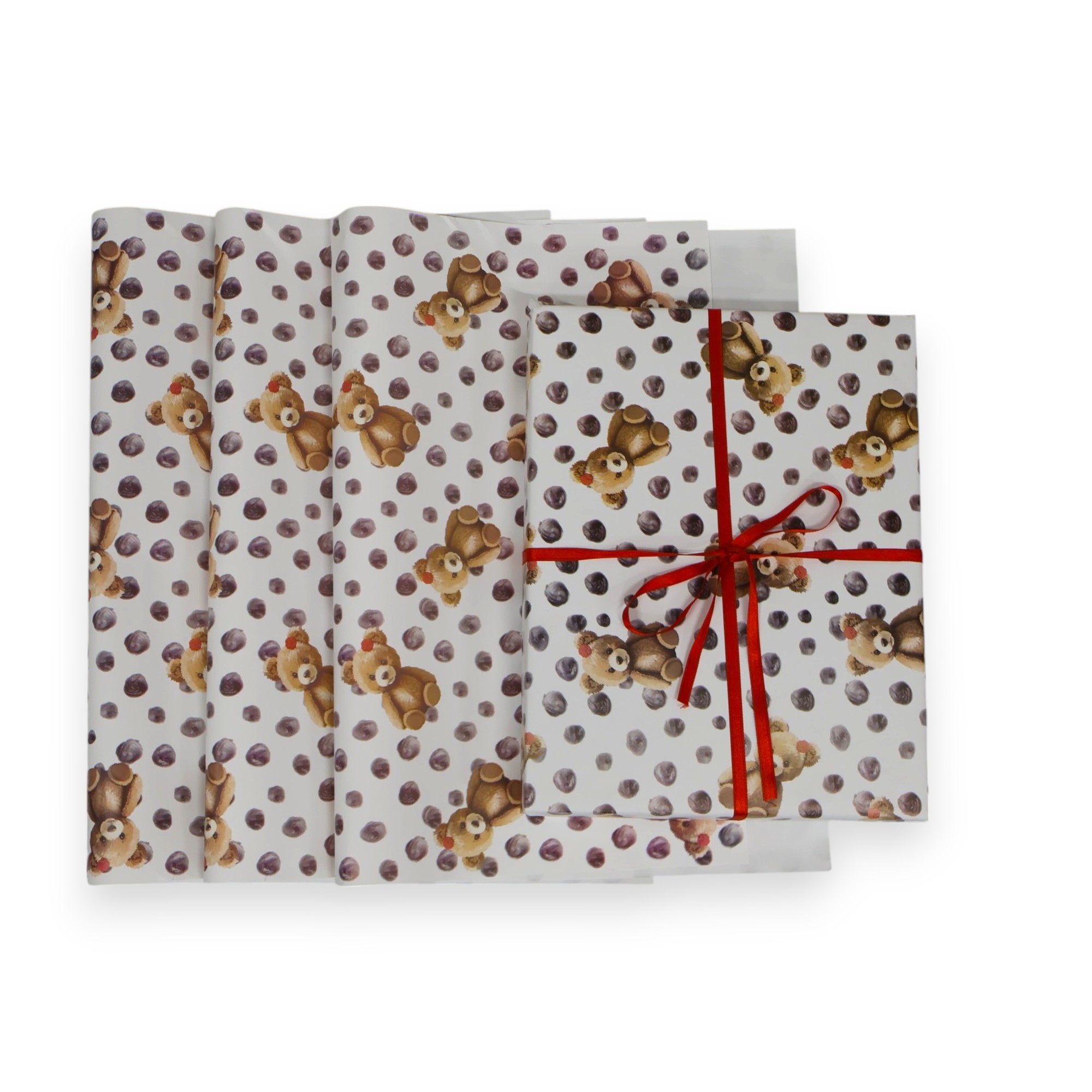 Puantiye Ayıcık Tasarımlı Hediye Paketleme Mazemesi-50x70cm-50Sayfa 