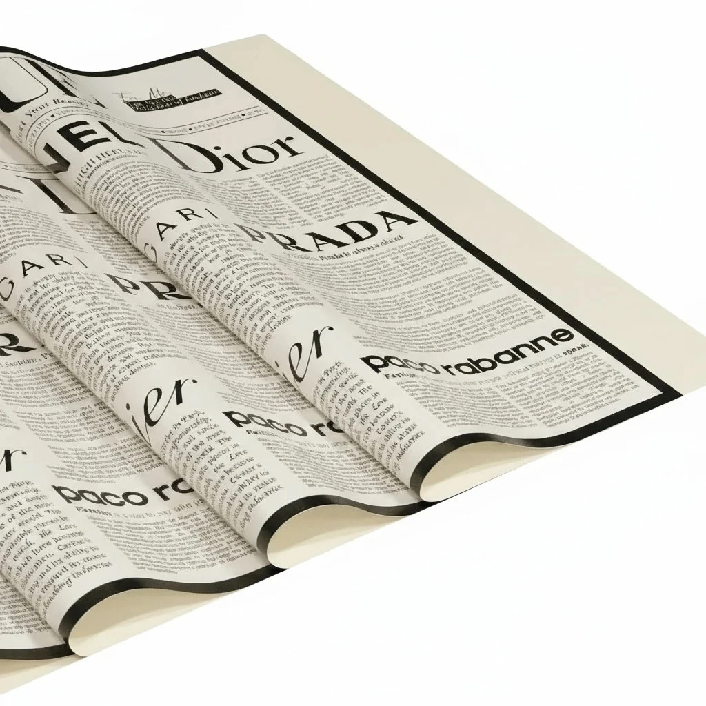 Dünya Markaları Vogue Gazete Tasarımlı Arka Plan Krem Renk Çiçek Buket Kağıdı -Sedef-55x55cm-20Sayfa