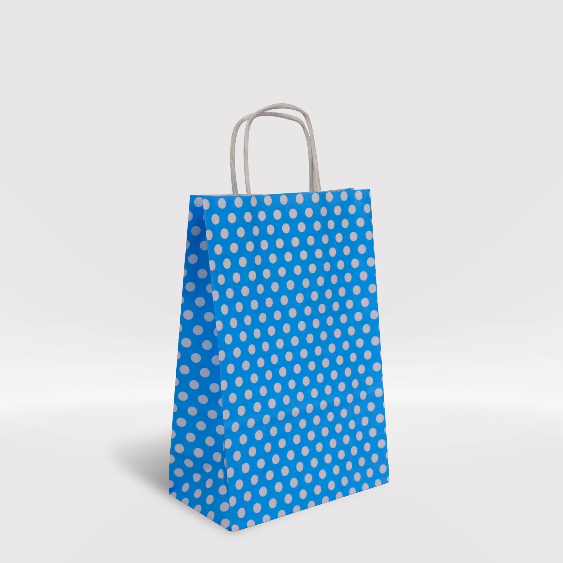 Mavi Puantiyeli Kraft Kağıt Çanta 18x8x25-(25Adet)