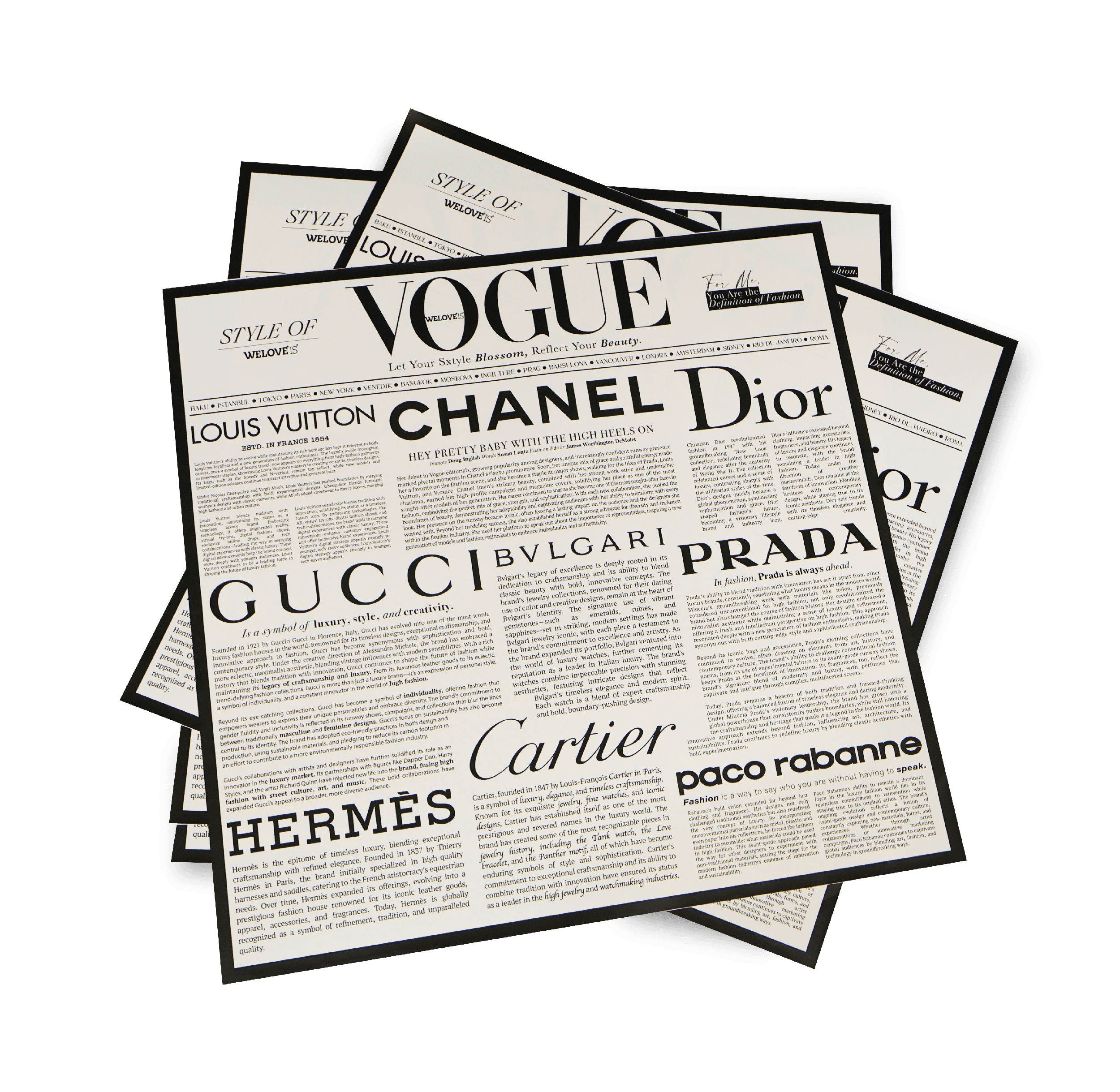 Dünya Markaları Vogue Gazete Tasarımlı Arka Plan Pembe RenkÇiçek Buket Kağıdı -Sedef-55x55cm-10Sayfa