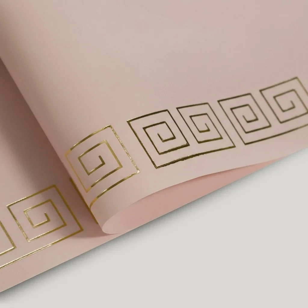 Kraft Kağıt Ön-Arka Mat Tek Renk Gold Varak Yaldız Baskılı Roma Motif Desenli Çiçek Buket Kağıdı-57x57 cm-15 Sayfa