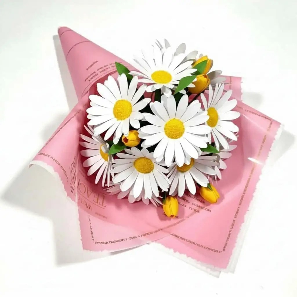 Öğretmenler Gününe Özel Çiçek Buket kağıdı Pembe Zemin 55x55cm-20Sayfa