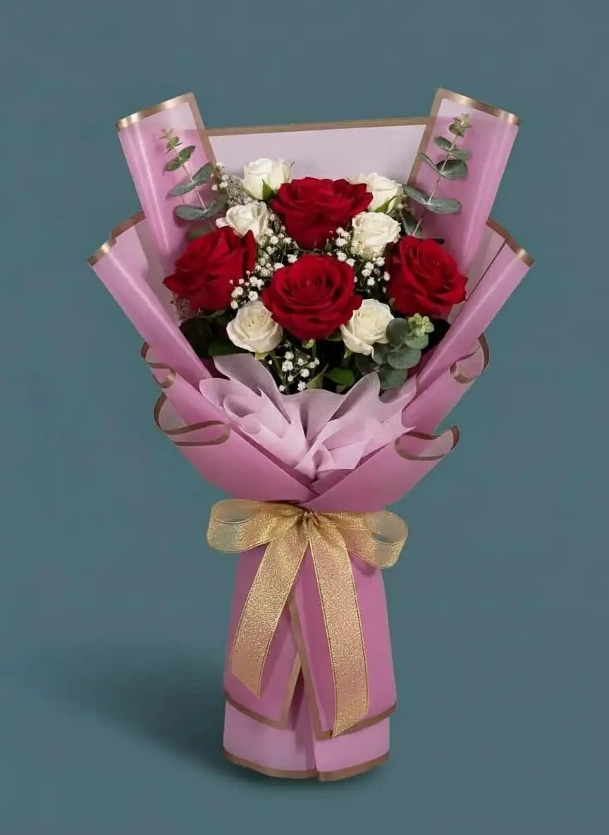Çiçek Buket Kağıdı Rose Pembe Kenar Çerçeveli Pembe zemin Lüks mat Opp 55x55cm-20 sayfa