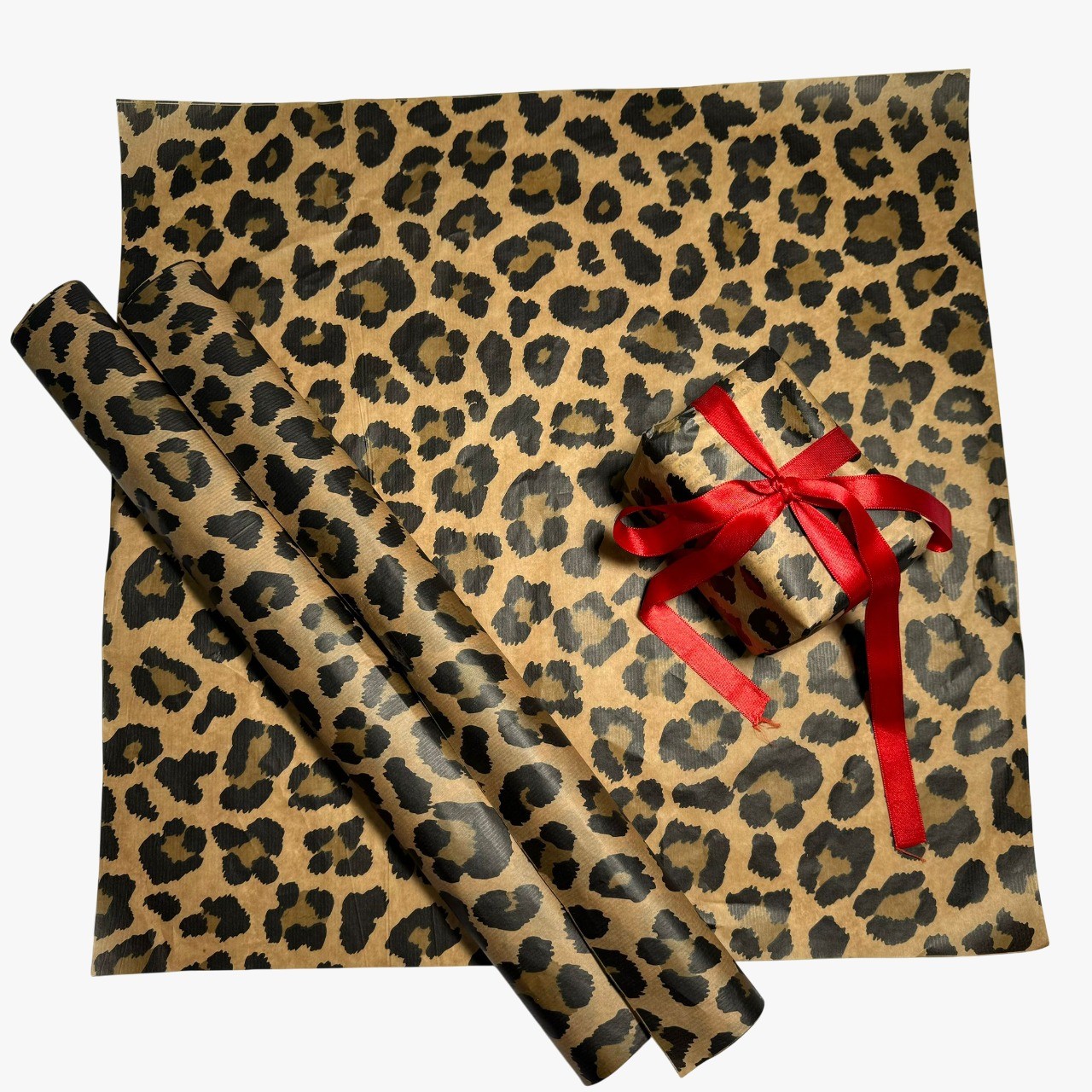 Leopar Desenli Hediye Paketleme Mazemesi Virgin Kraft Kağıt-10 Sayfa-55x55cm 