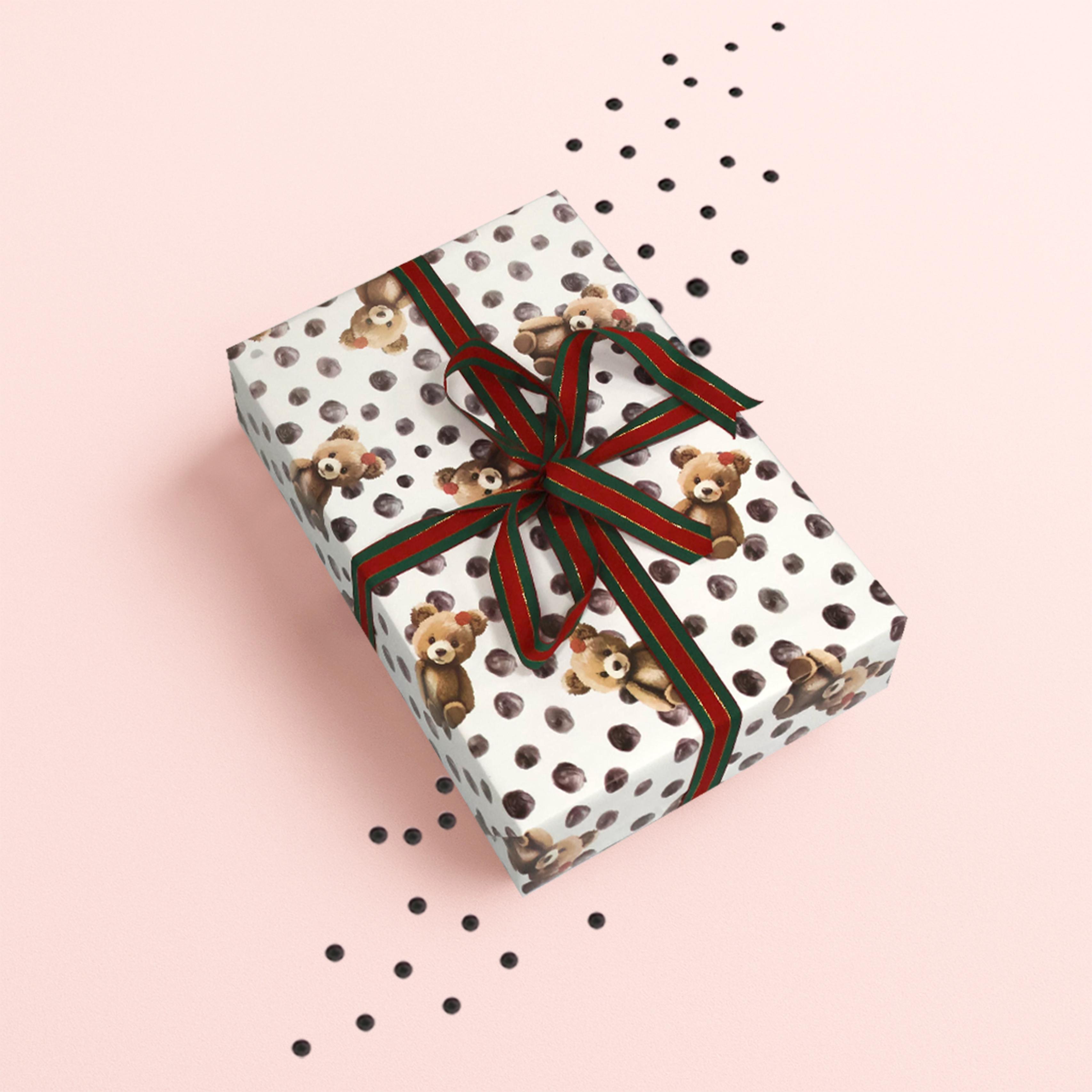 Puantiye Ayıcık Tasarımlı Hediye Paketleme Mazemesi-50x70cm-50Sayfa 