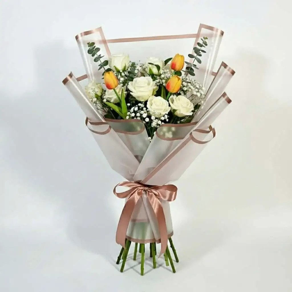 Rose Pembe Kenarlı Çerçeve Şeffaf Zemin Çiçek Buket Kağıdı Lüks Mat Opp 55x55cm-20sayfa