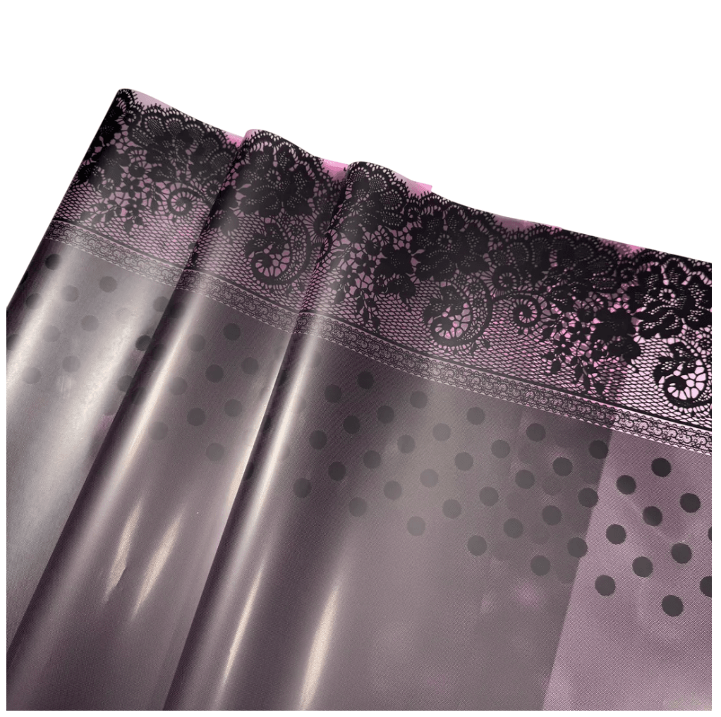 ''Dantel'' Desenli Pembe&Siyah Renkli Çiçek Buket Kağıdı-Mat Opp-55x55cm-(1 Paket-20Sayfa)