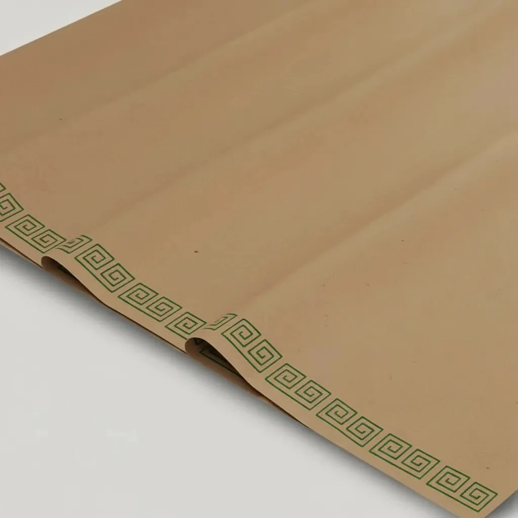 Kraft Kağıt Natural Kraft Renk - Varak Yaldız Baskılı Roma Motif Desenli Çiçek Buket Kağıdı-57x57 cm-15 Sayfa