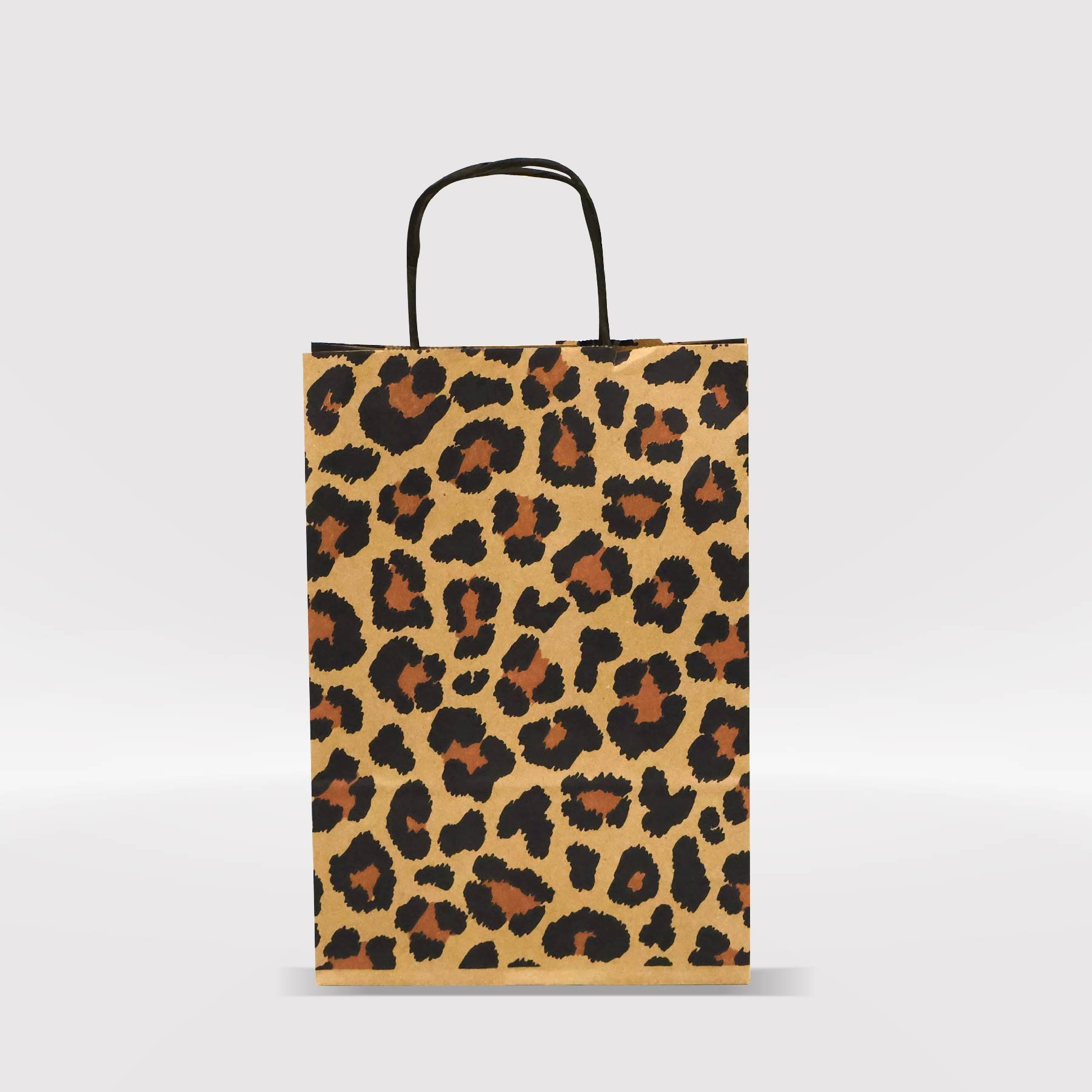 Leopar Desen Kraft Kağıt Çanta-18x8x25-(25 Adet)