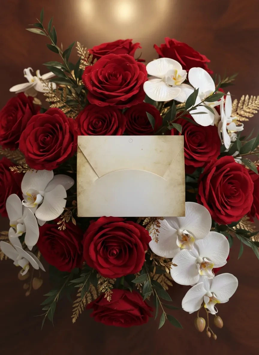 Katlanabilir Zarf Şekilli Kart - Çiçek buketi aksesuarı - Desenli 