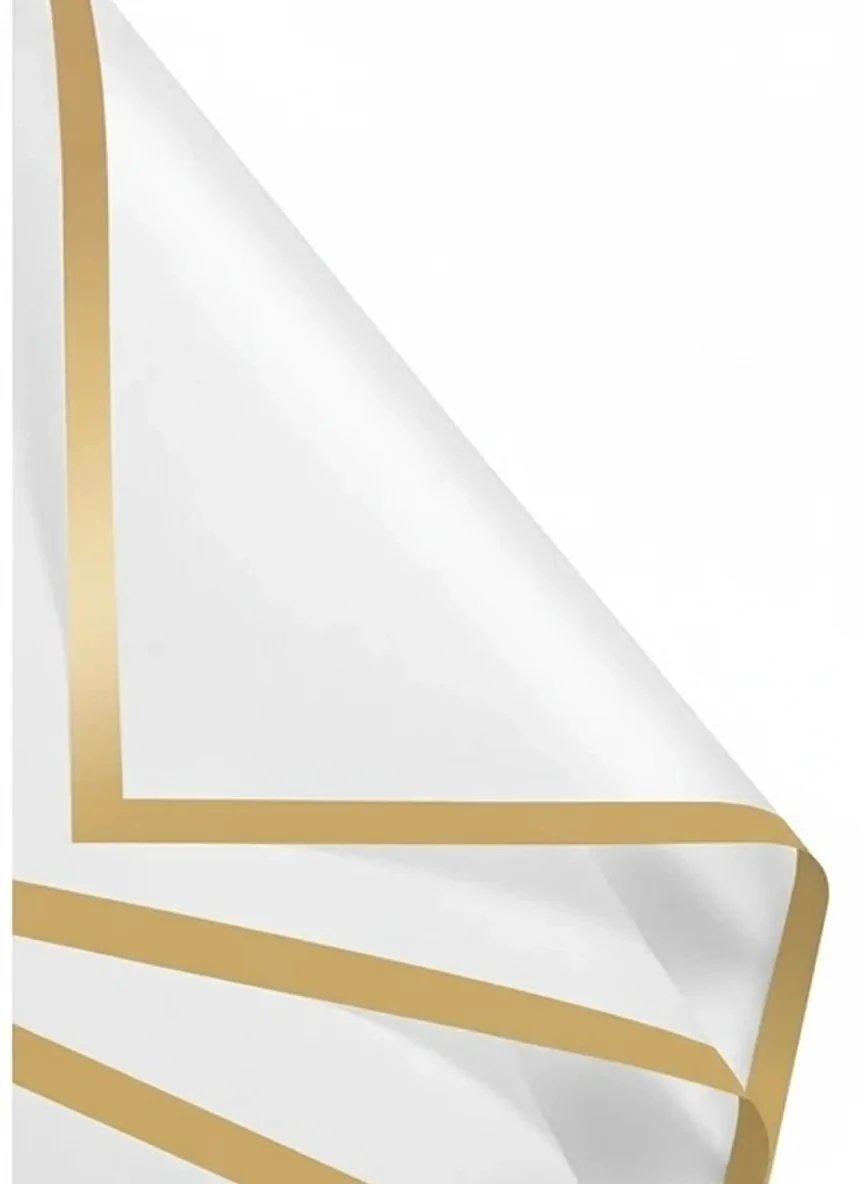 Çiçek Buket Kağıdı Altın Kenar Çerçeveli Beyaz zemin Lüks mat Opp 55x55cm-20 sayfa