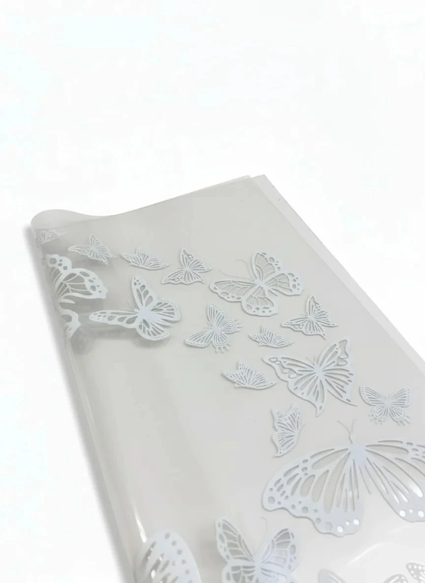 Kelebek Tasarımlı - Şeffaf Renk - Çiçek Buket Kağıdı - Mat Opp - 55x55cm - 20Sayfa