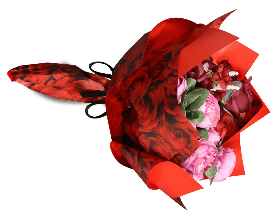 Kırmızı Gül Tasarımlı Çiçek Buket Kağıdı-Sedef-55x55cm-(1 Paket - 20 Sayfa)