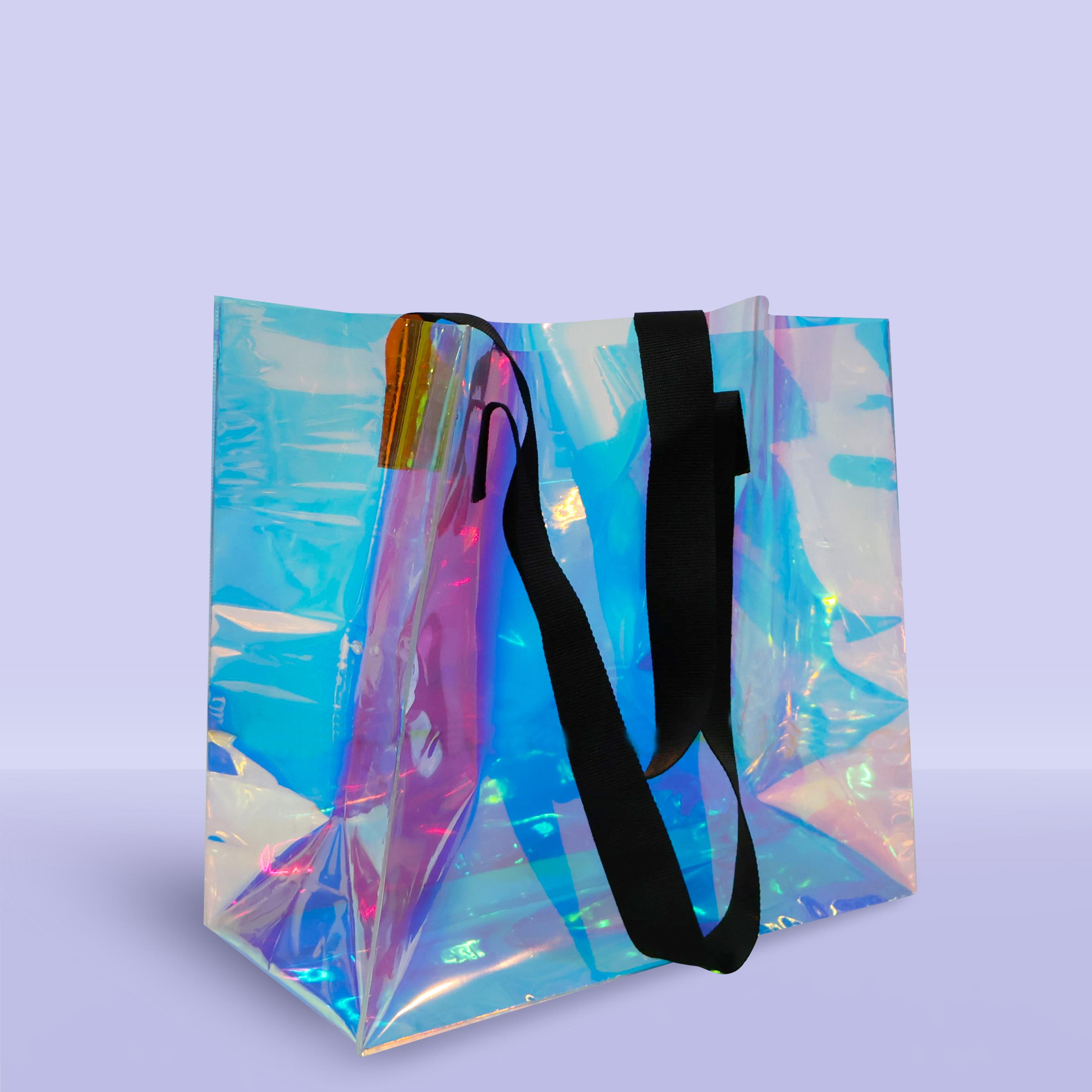 Hologram Desen Şeffaf renk Plaj Çantası-50 mic PVC-38x18x38cm