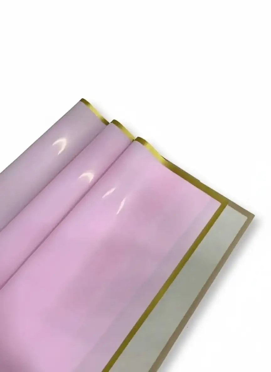 Pembe Zemin Gold Çerçeve - Çiçek Buket Kağıdı - 20 Sayfa