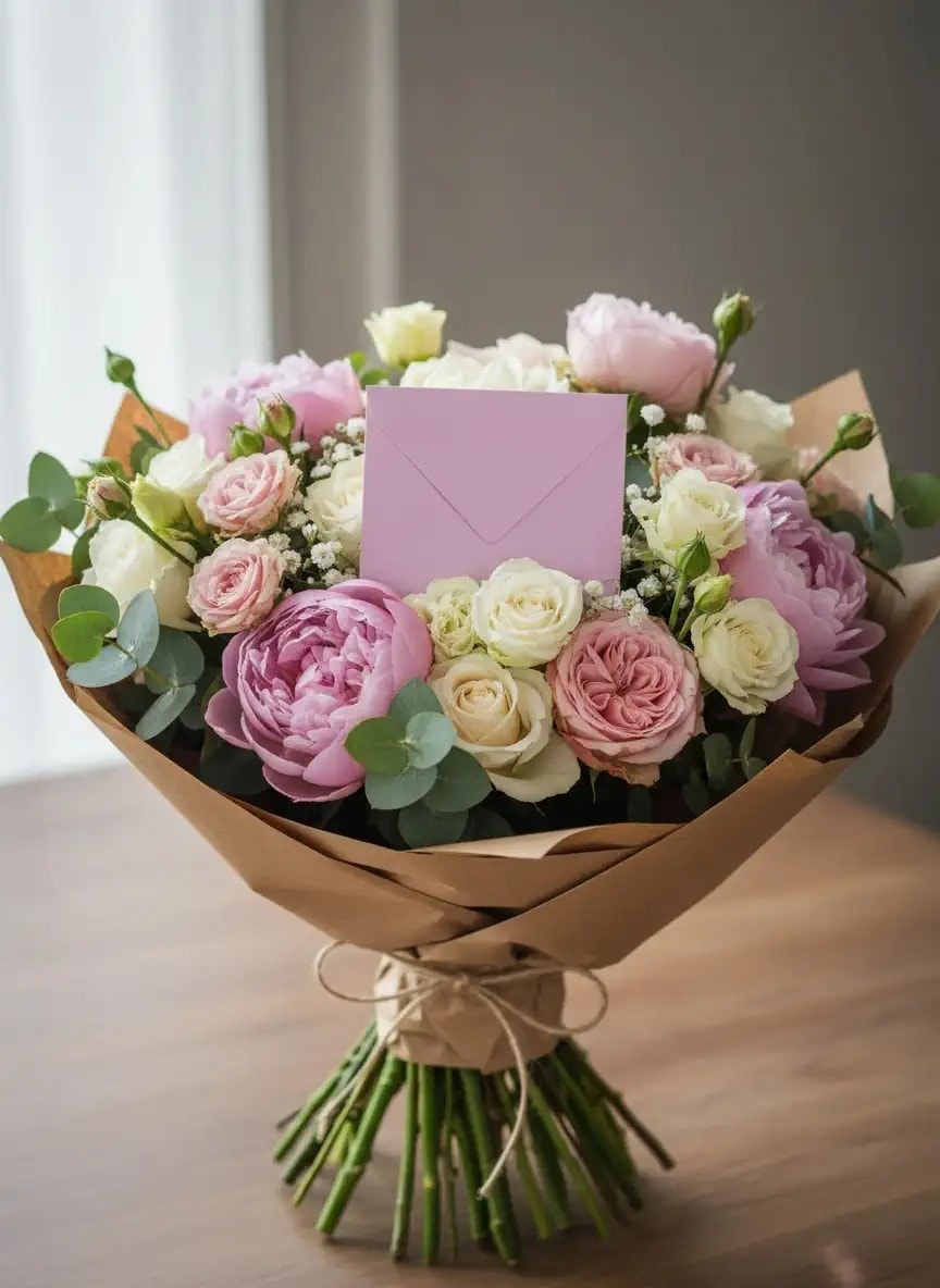 Zarf-Pembe Renk-Çiçek Buket Aksesuarı- 9cm X 7cm-100 Adet