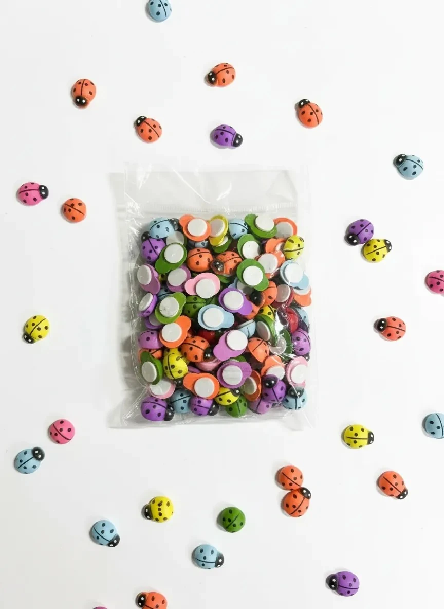 Yapıştırmalı Renkli Uğur Böceği - Çiçek buketi aksesuarı - Kart aksesuarı