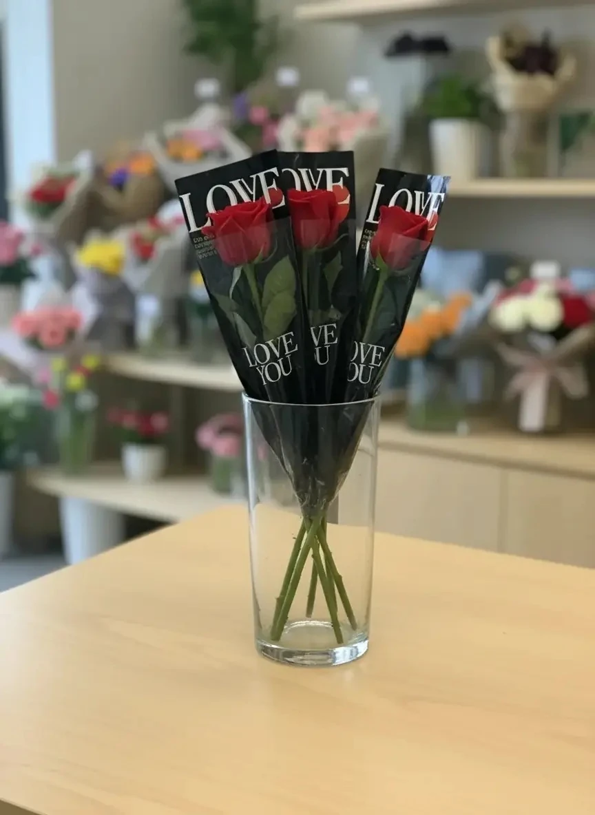 Tekli Çiçek Buket Ambalajı - Siyah Arka Plan - 100 Adet