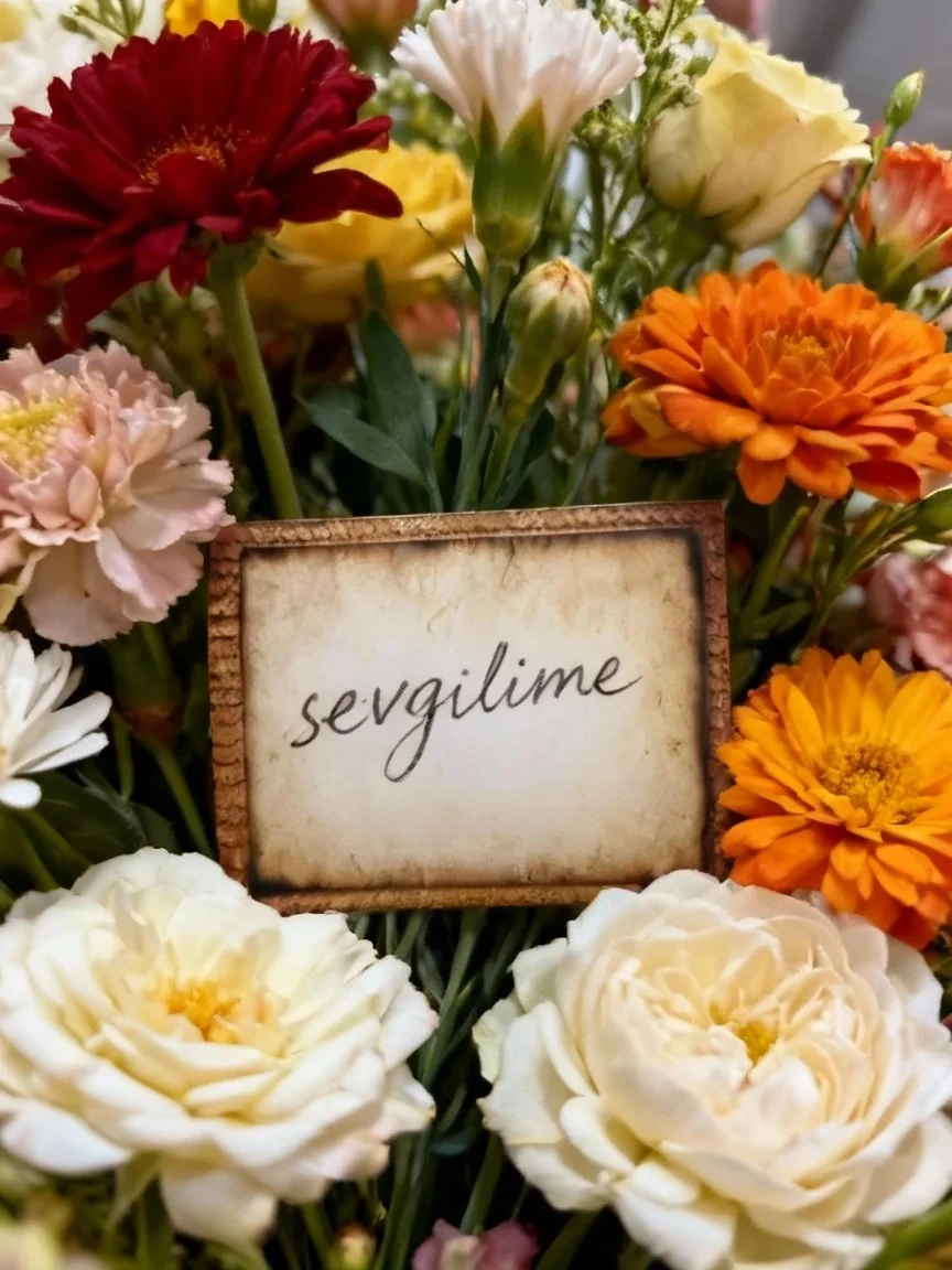 Katlanabilir Zarf Şekilli Kart - Çiçek buketi aksesuarı - Desenli 