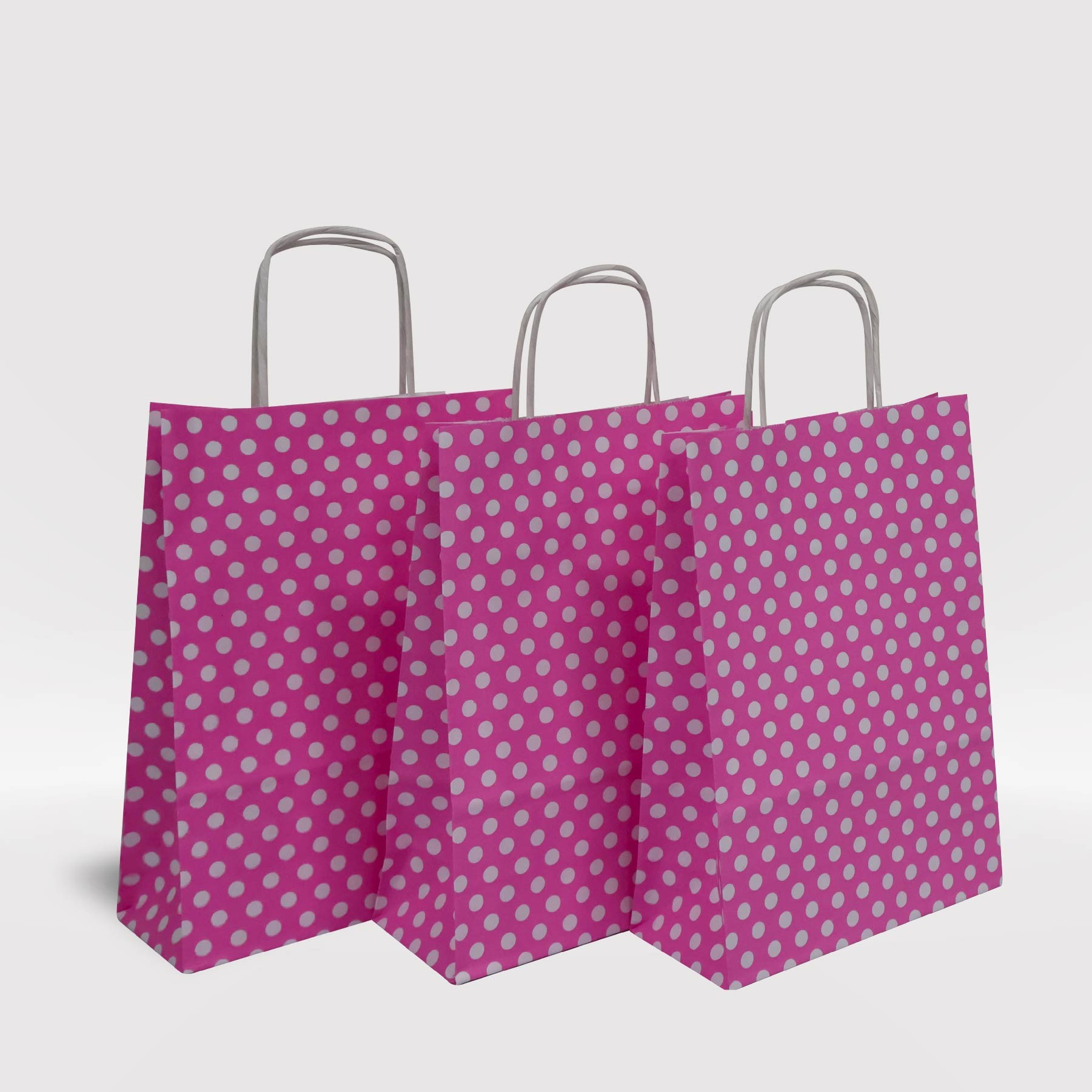 Pembe Puantiyeli Kraft Kağıt Çanta 18x8x25-(25Adet)