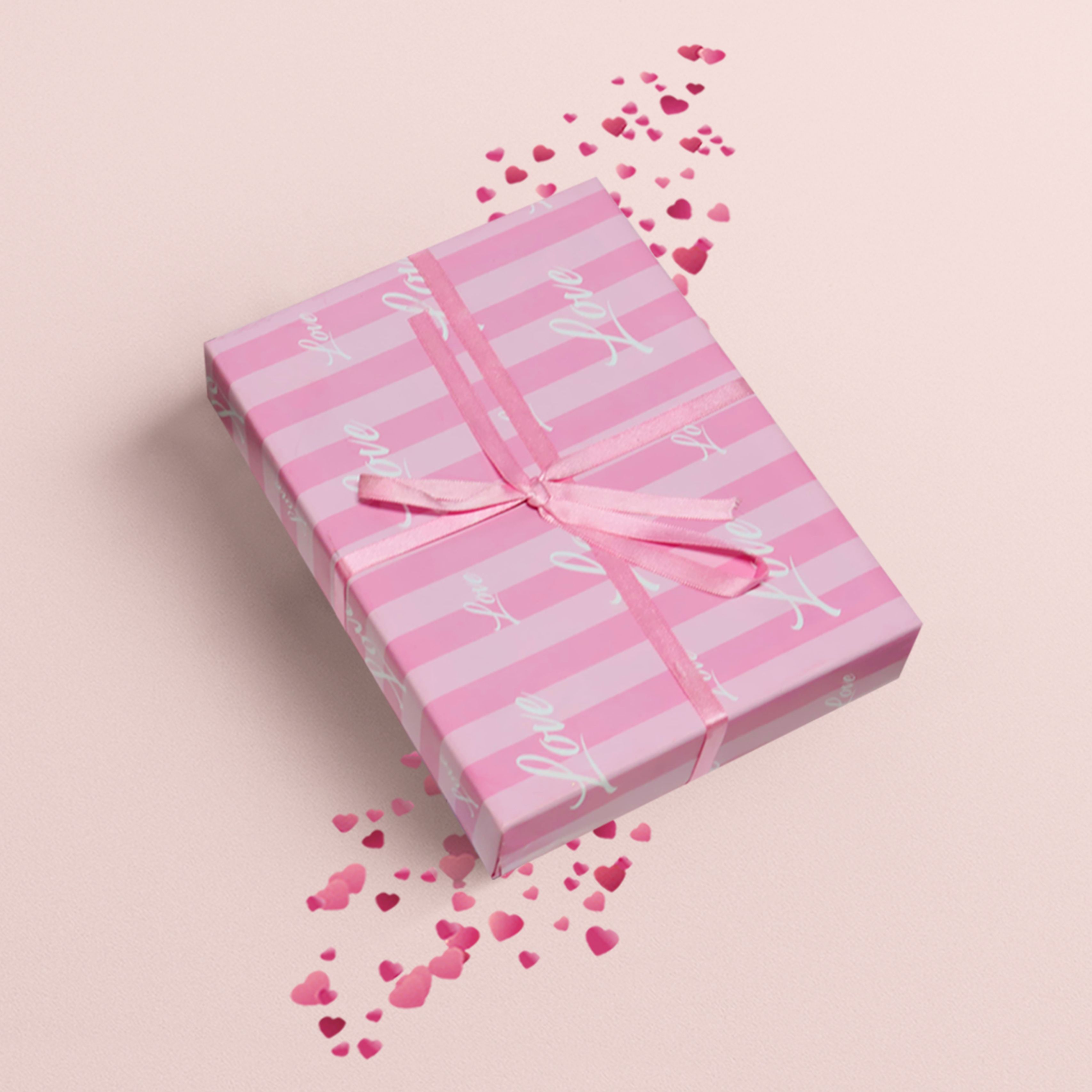 Love Yazılı Pembe Tasarımlı Hediye Paketleme Mazemesi-50x70cm-50Sayfa