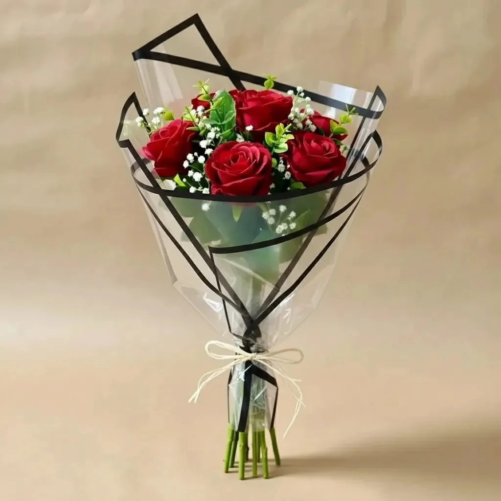 Siyah Kenar Çerçeveli Şeffaf Çiçek Buket Kağıdı Lüks Opp-55x55cm-20Sayfa