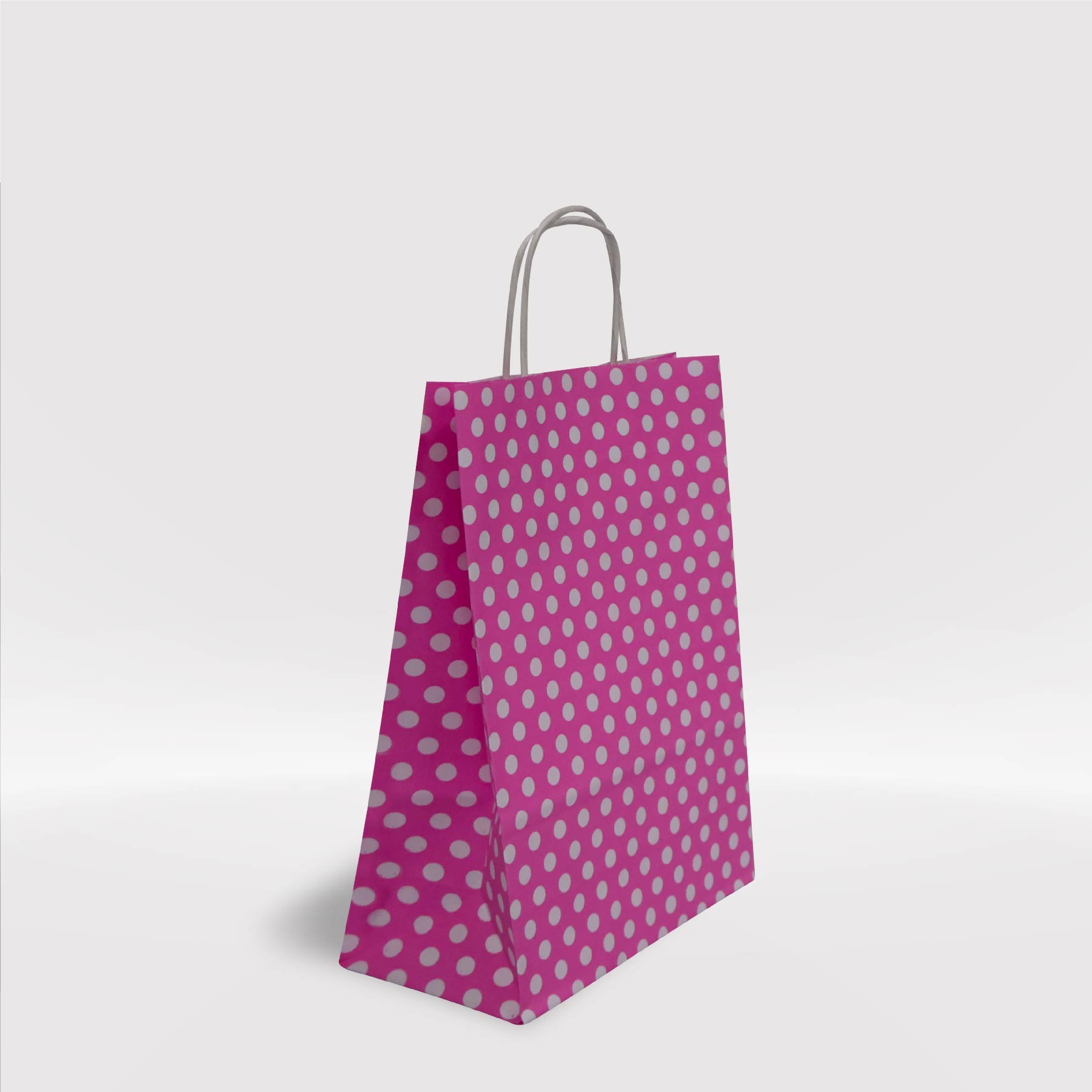 Pembe Puantiyeli Kraft Kağıt Çanta 18x8x25-(25Adet)