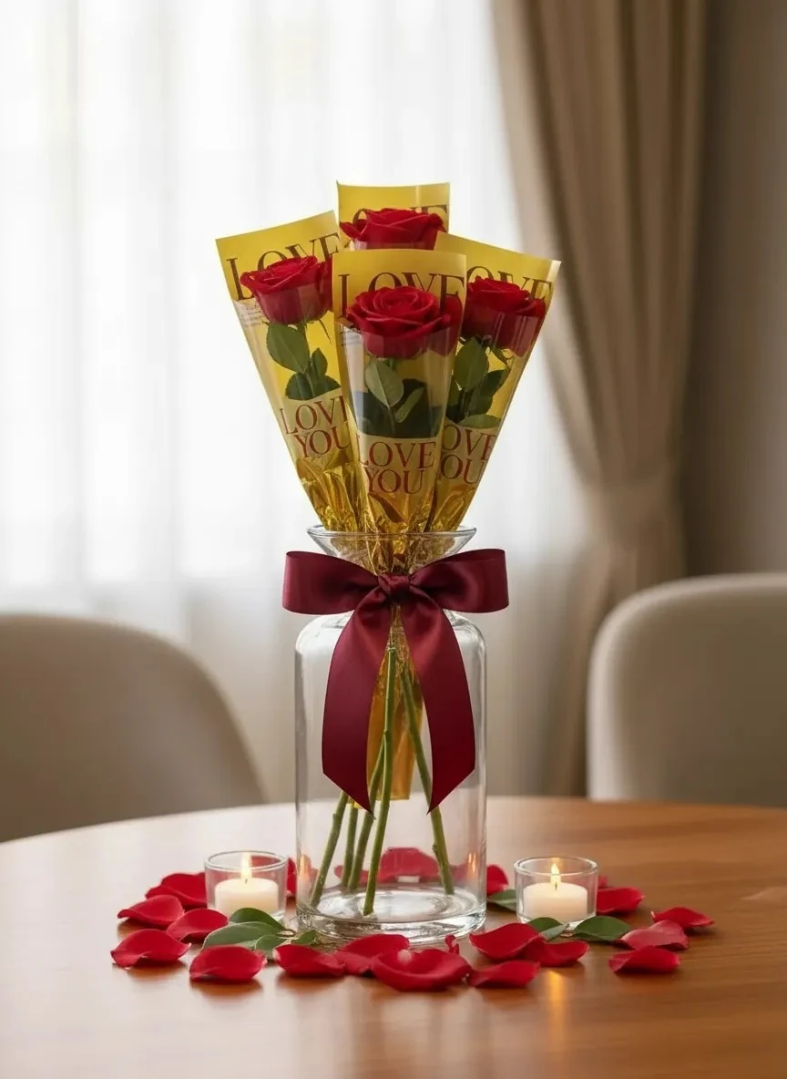 Tekli Çiçek Buket Ambalajı - Gold Arka Plan - 100 Adet 