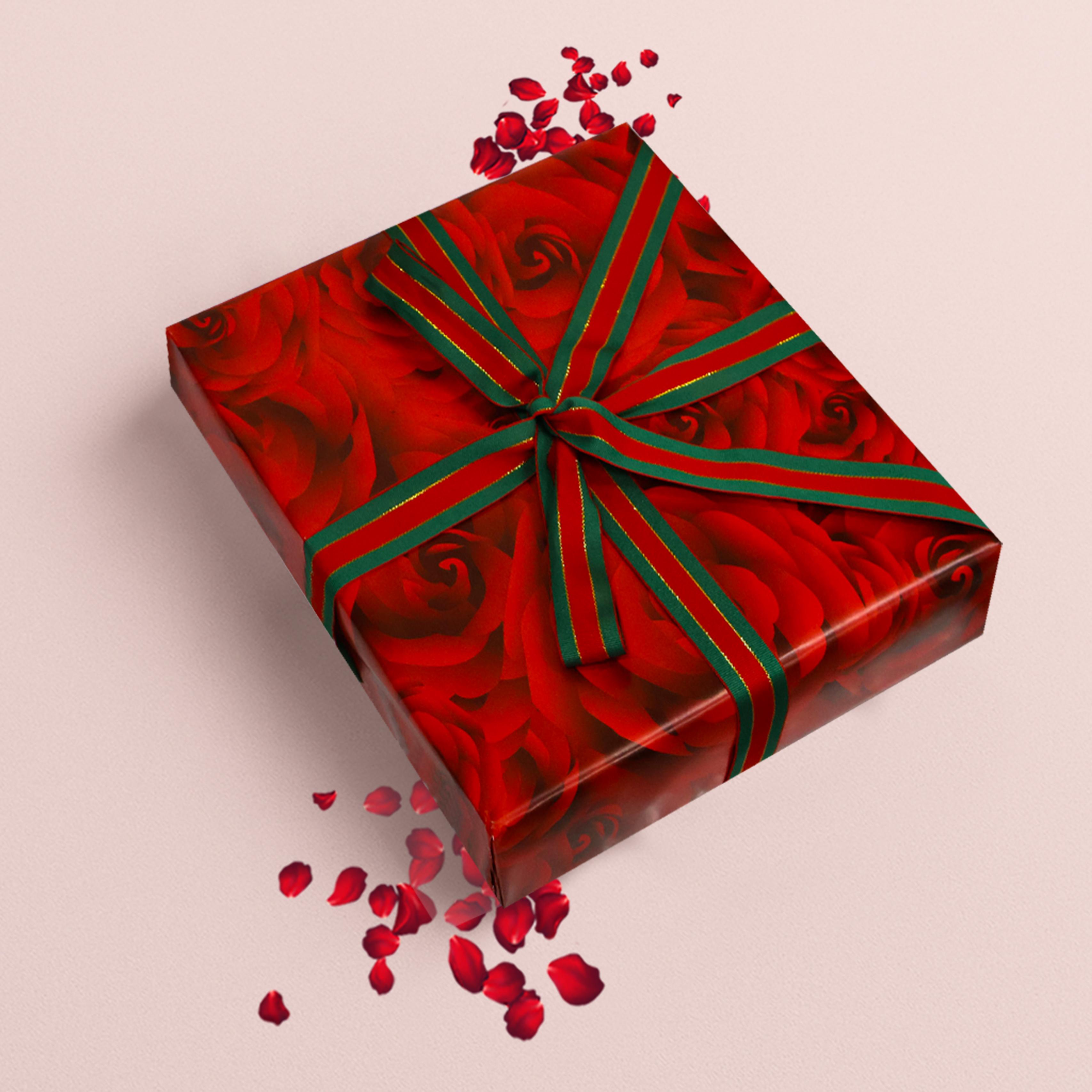 Kırmızı Gül Tasarımlı Hediye Paketleme Mazemesi-50x70cm-50Sayfa