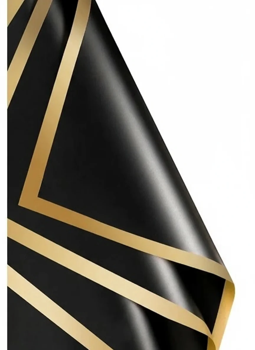 Siyah Zemin Altın Çerçeve Çiçek Buket Kağıdı-Mat Opp- 55x55cm-20Saya