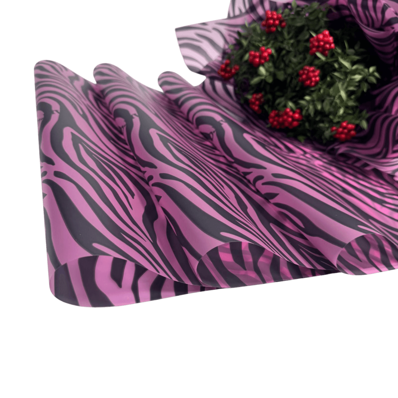 Zebra Desenli-Pembe Renk Çiçek Buket Kağıdı-Mat Opp 55x55cm-10Sayfa