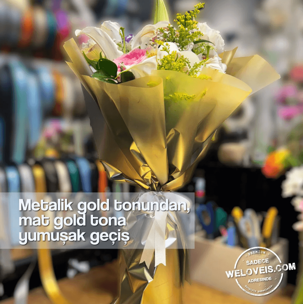 Metalik Degrade Mat Çiçek Buket Kağıdı-Metalize-60x60cm-15 Sayfa - GOLD