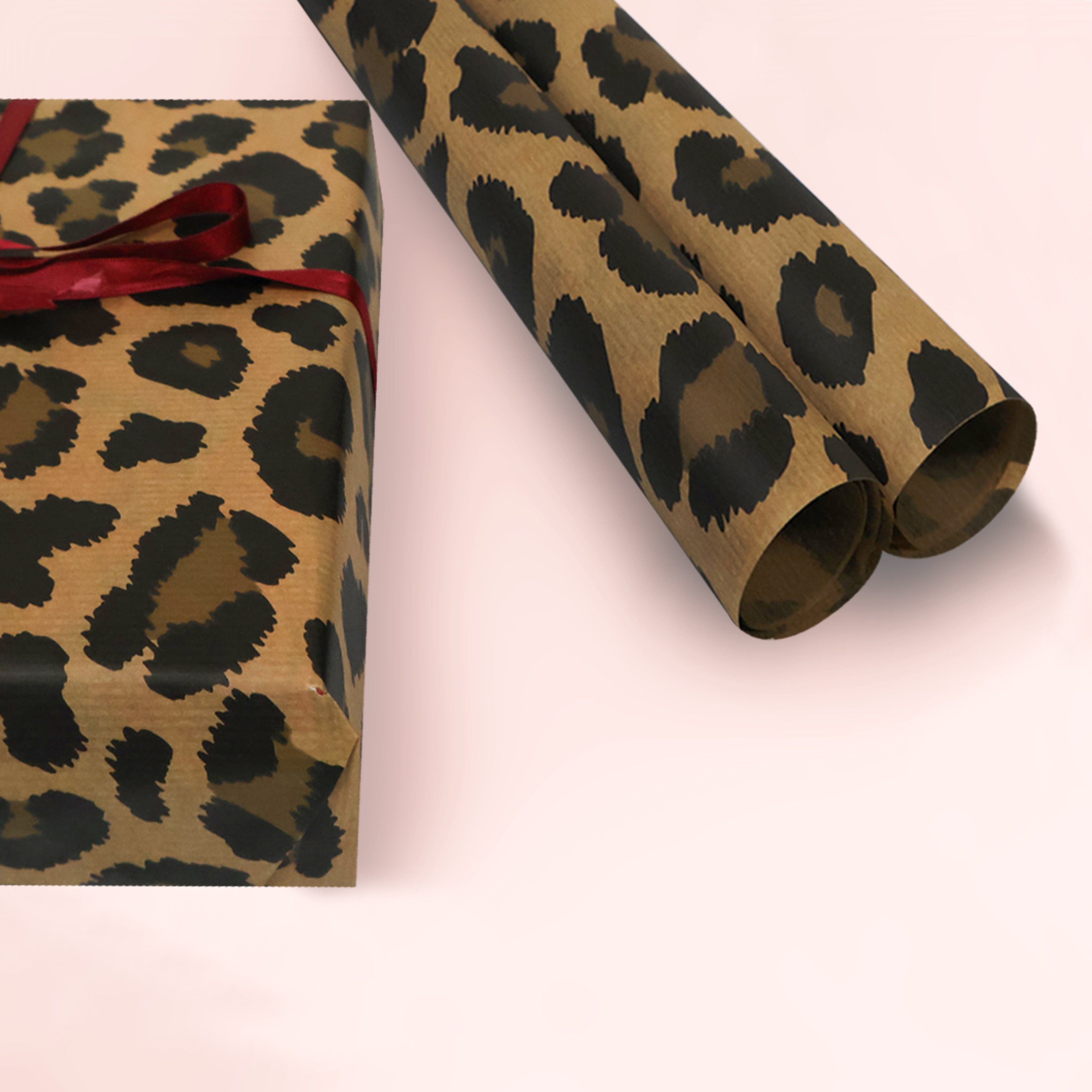 Leopar Desenli Hediye Paketleme Mazemesi Virgin Kraft Kağıt-10 Sayfa-55x55cm 