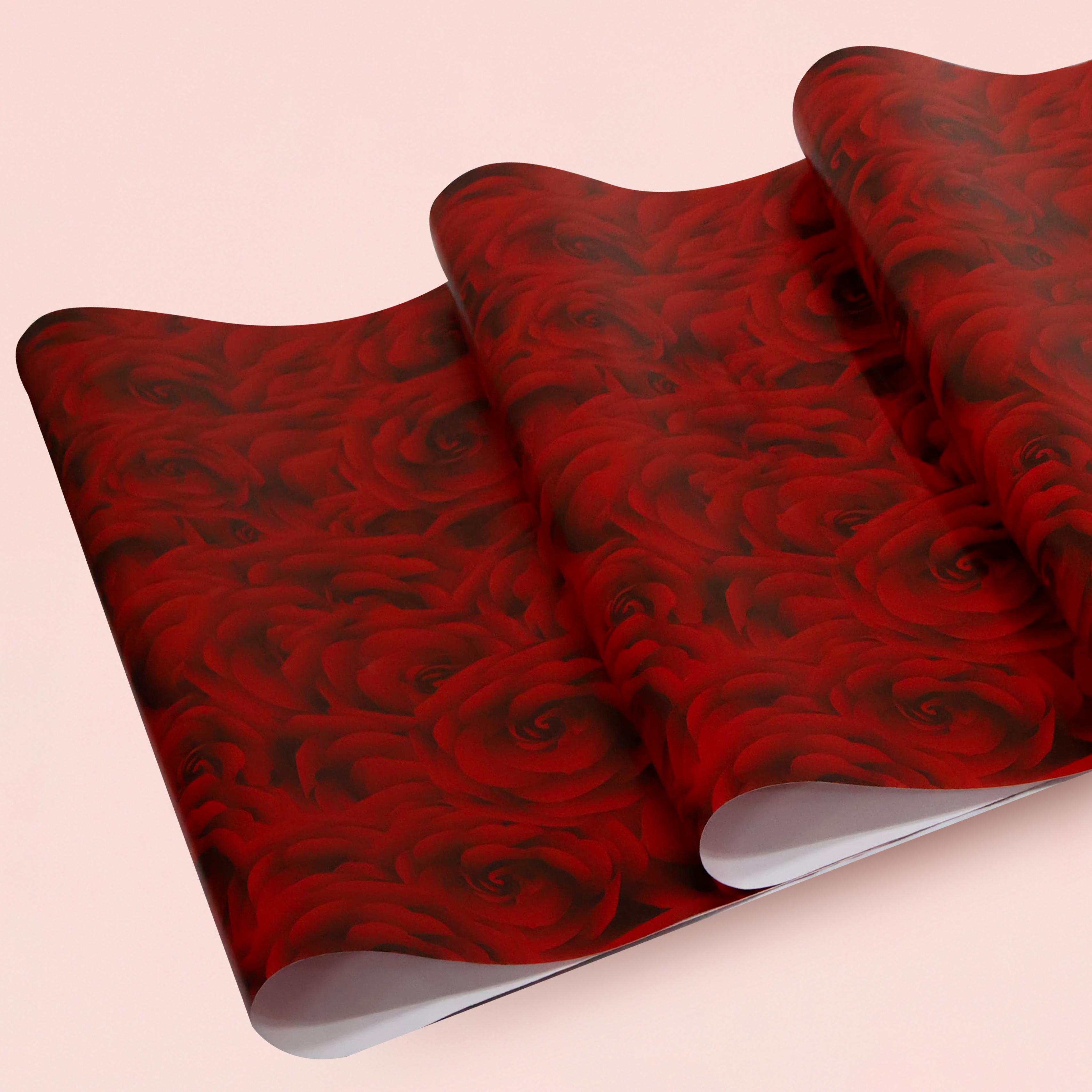 Kırmızı Gül Tasarımlı Hediye Paketleme Mazemesi-50x70cm-50Sayfa