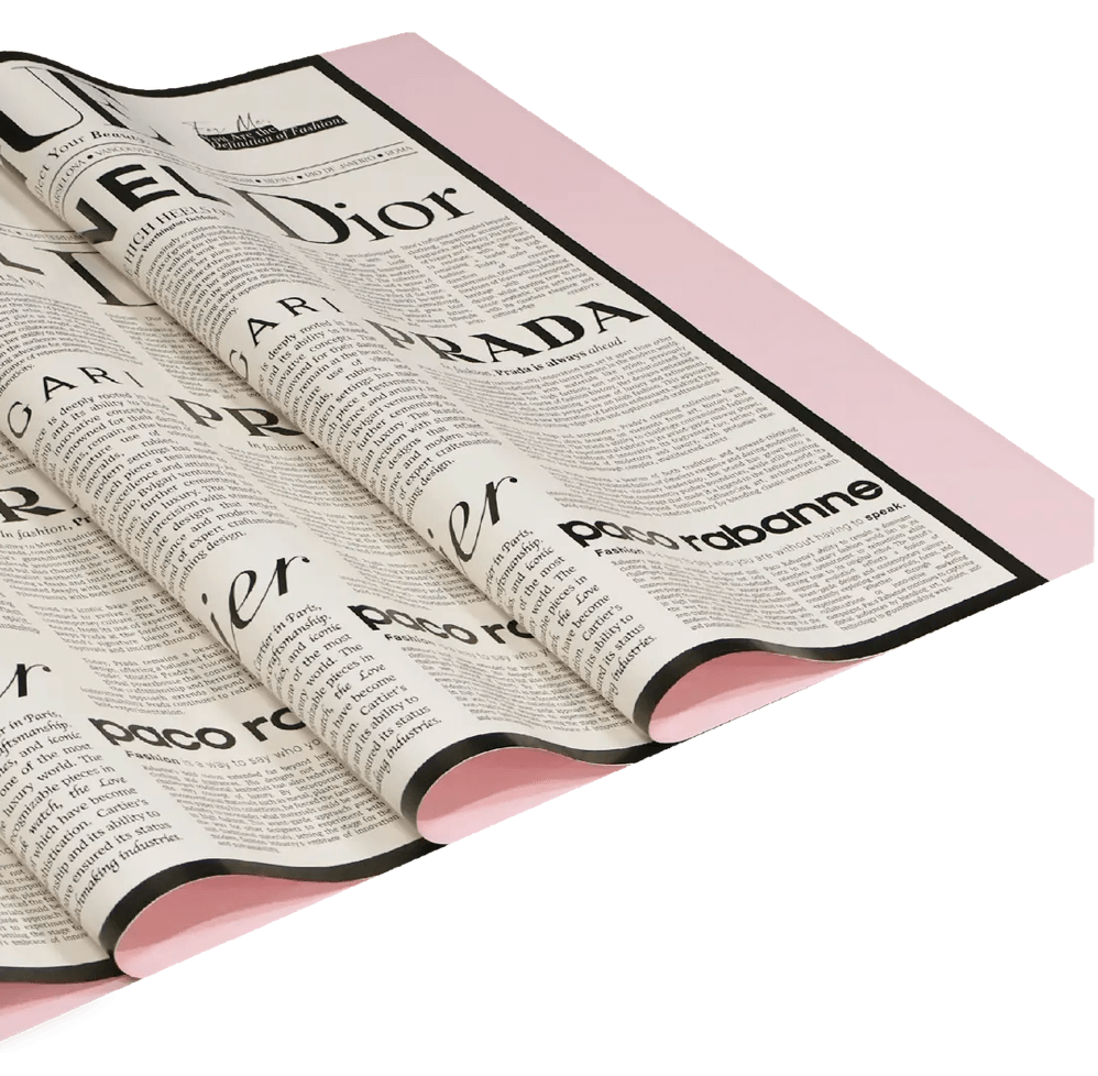 Dünya Markaları Vogue Gazete Tasarımlı Arka Plan Pembe RenkÇiçek Buket Kağıdı -Sedef-55x55cm-(1Paket-20Sayfa)