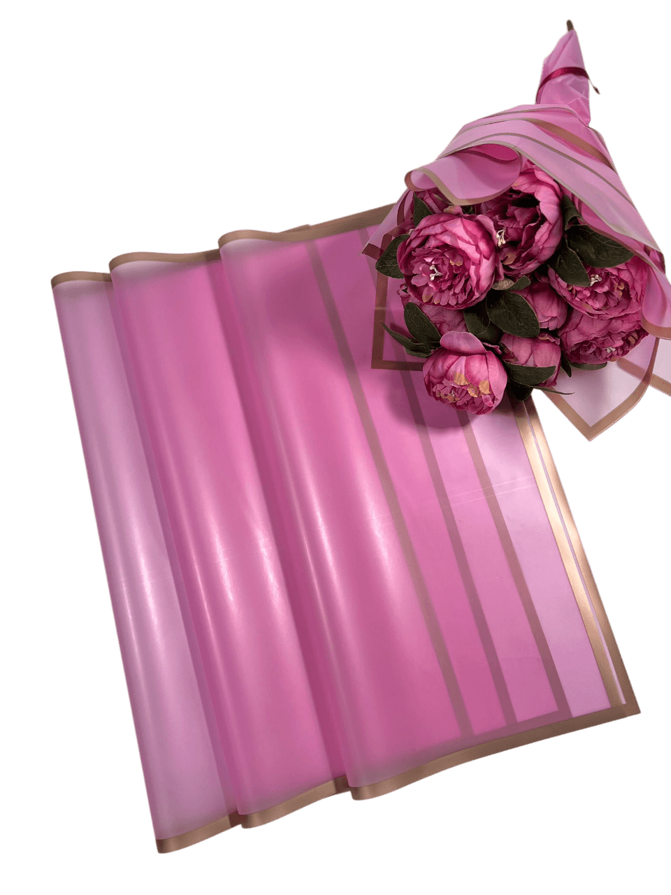 Çiçek Buket Kağıdı Rose Pembe Kenar Çerçeveli Pembe zemin Lüks mat Opp 55x55cm-20 sayfa