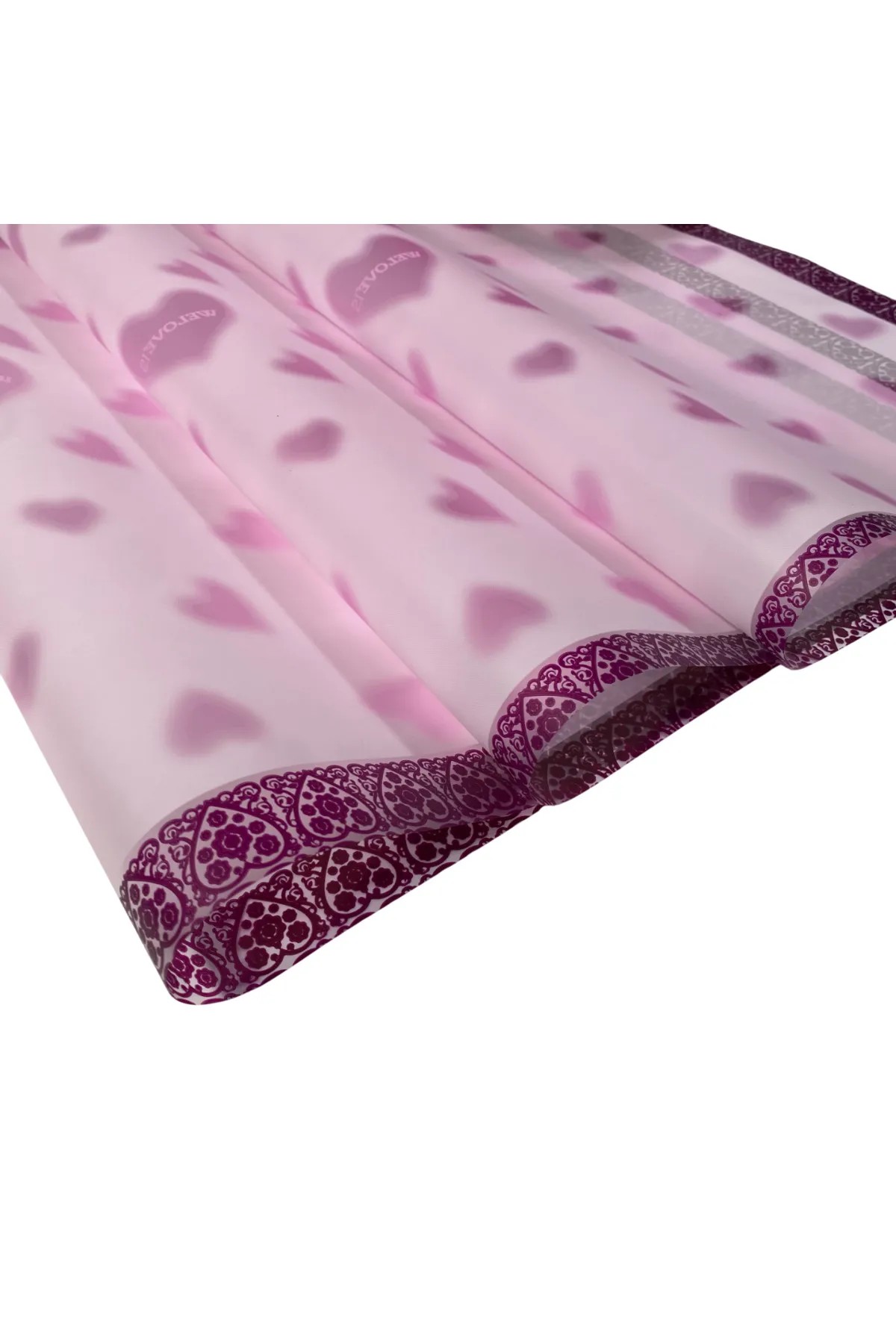 Kalp Desenli Kenar Çerçeveli Mor Renk Çiçek Buket Kağıdı-20 Sayfa-55x55cm