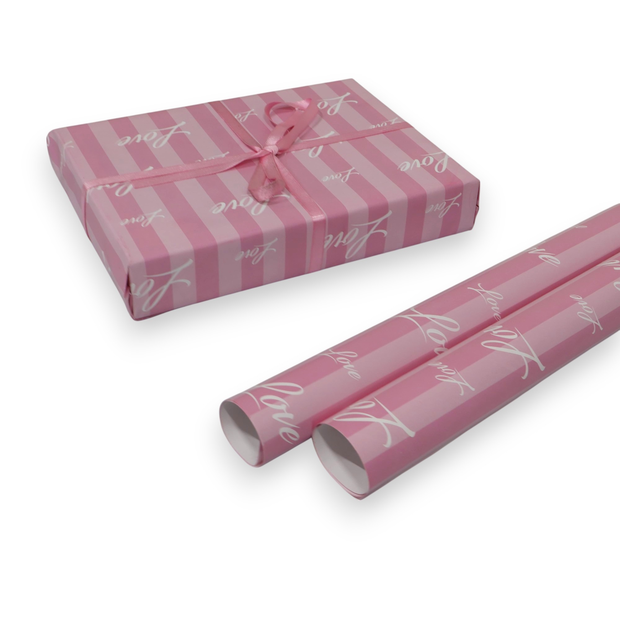 Love Yazılı Pembe Tasarımlı Hediye Paketleme Mazemesi-50x70cm-50Sayfa