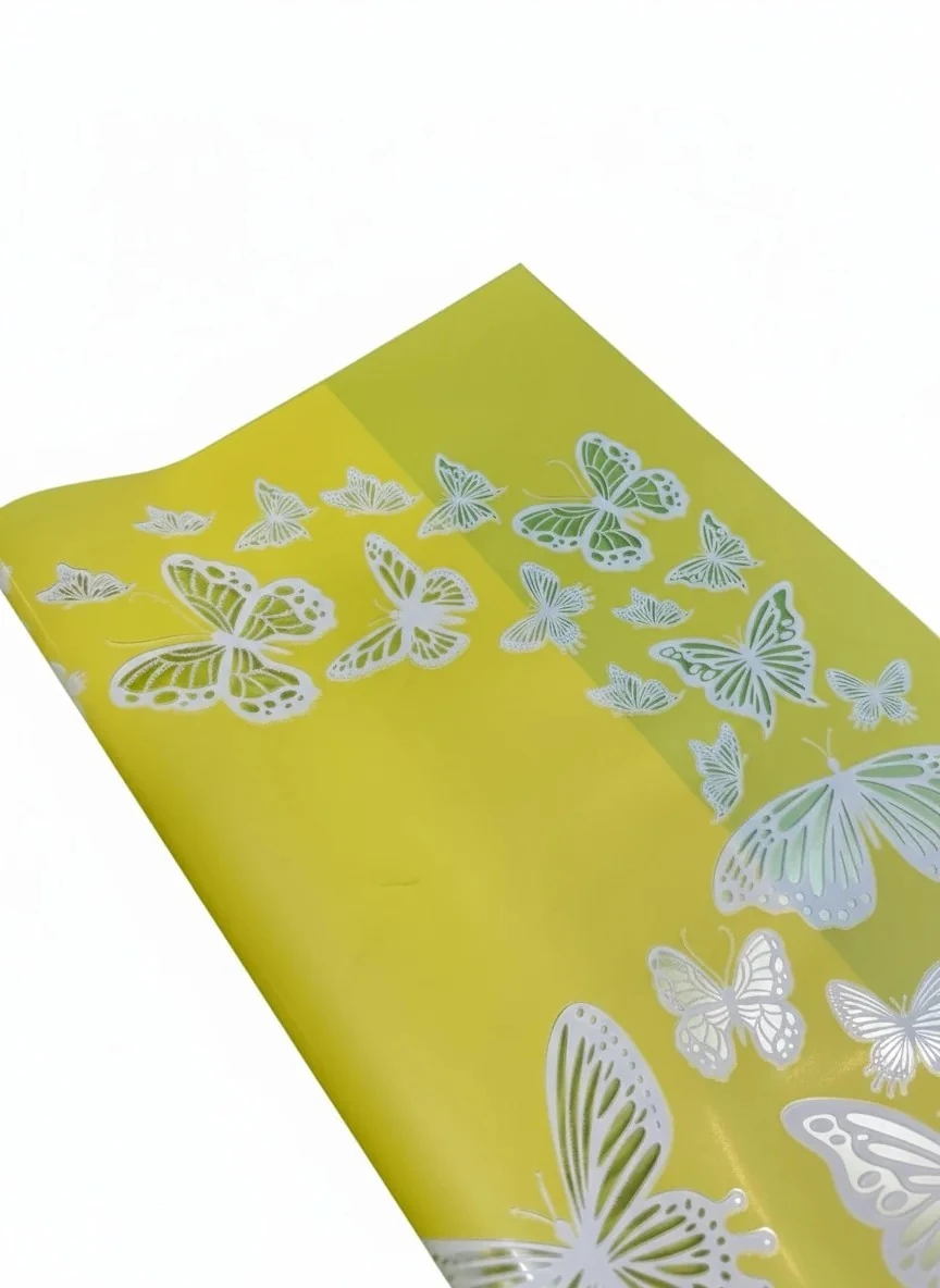 Kelebek Tasarımlı - Sarı Renk - Çiçek Buket Kağıdı - Mat Opp - 55x55cm - 20Sayfa